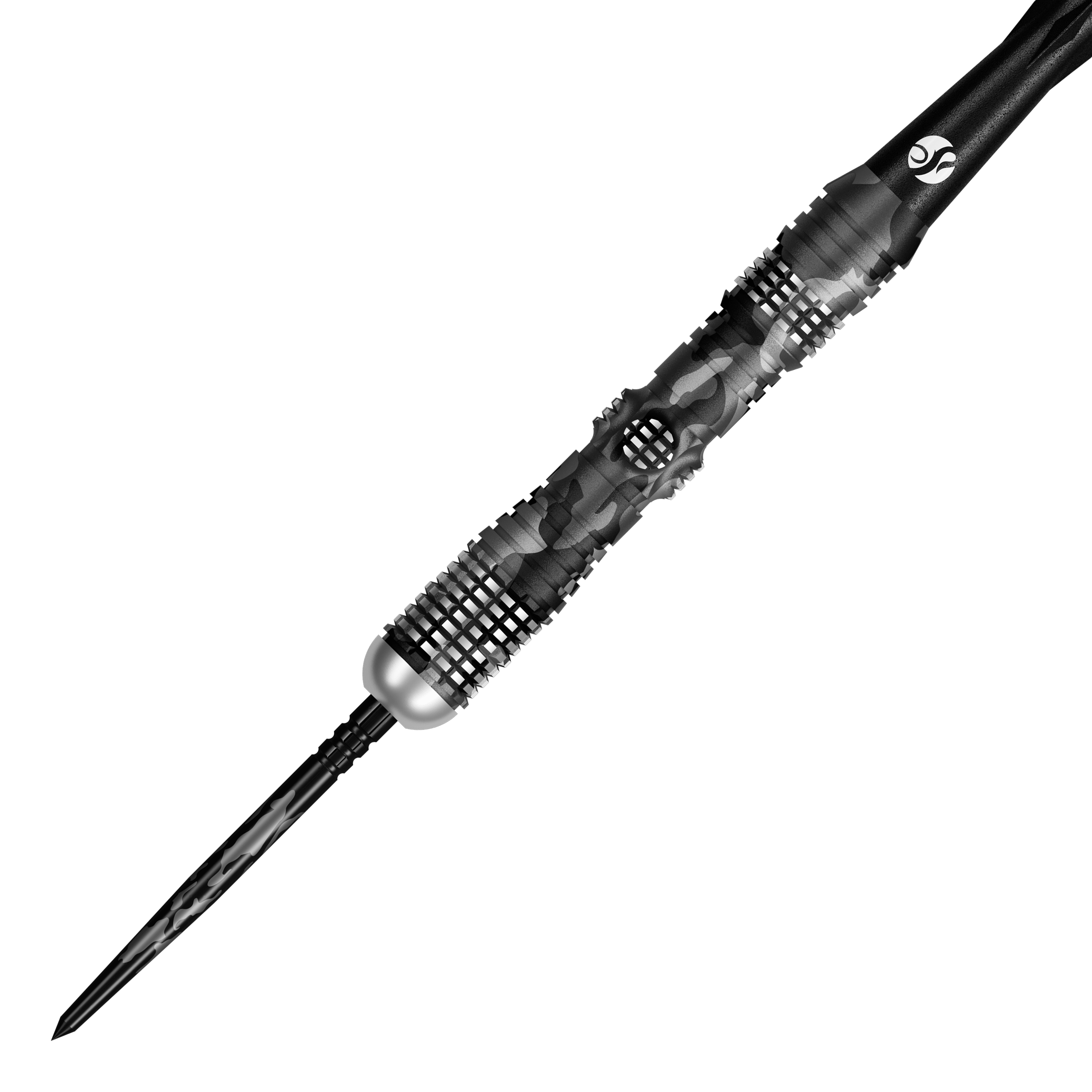 Shot Camo Longshot Turbo Point Steeldarts mit 23 Gramm Gewicht sind abgebildet. Die Steeldarts sind speziell gestaltet.