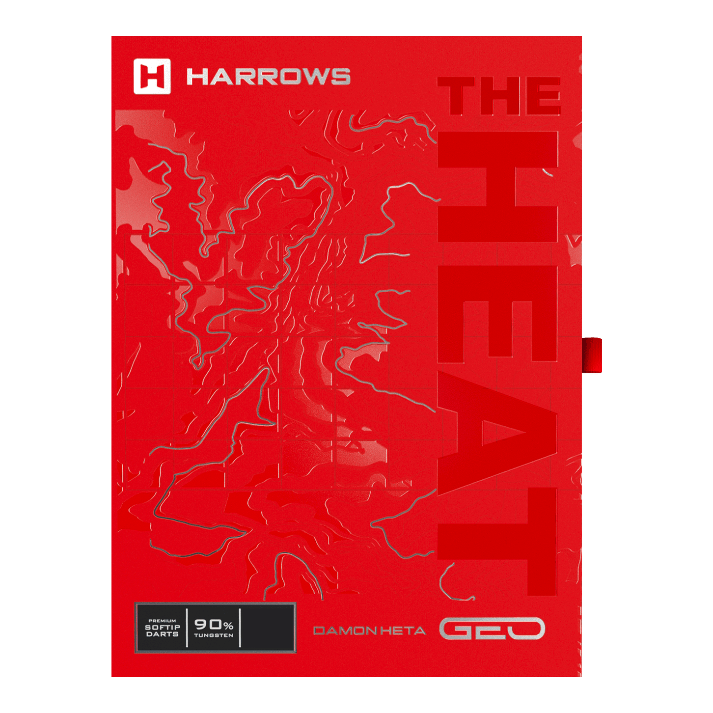Harrows Damon Heta Geo Softdarts mit 18g sind zu sehen. Die Darts sind finessenreich gestaltet.