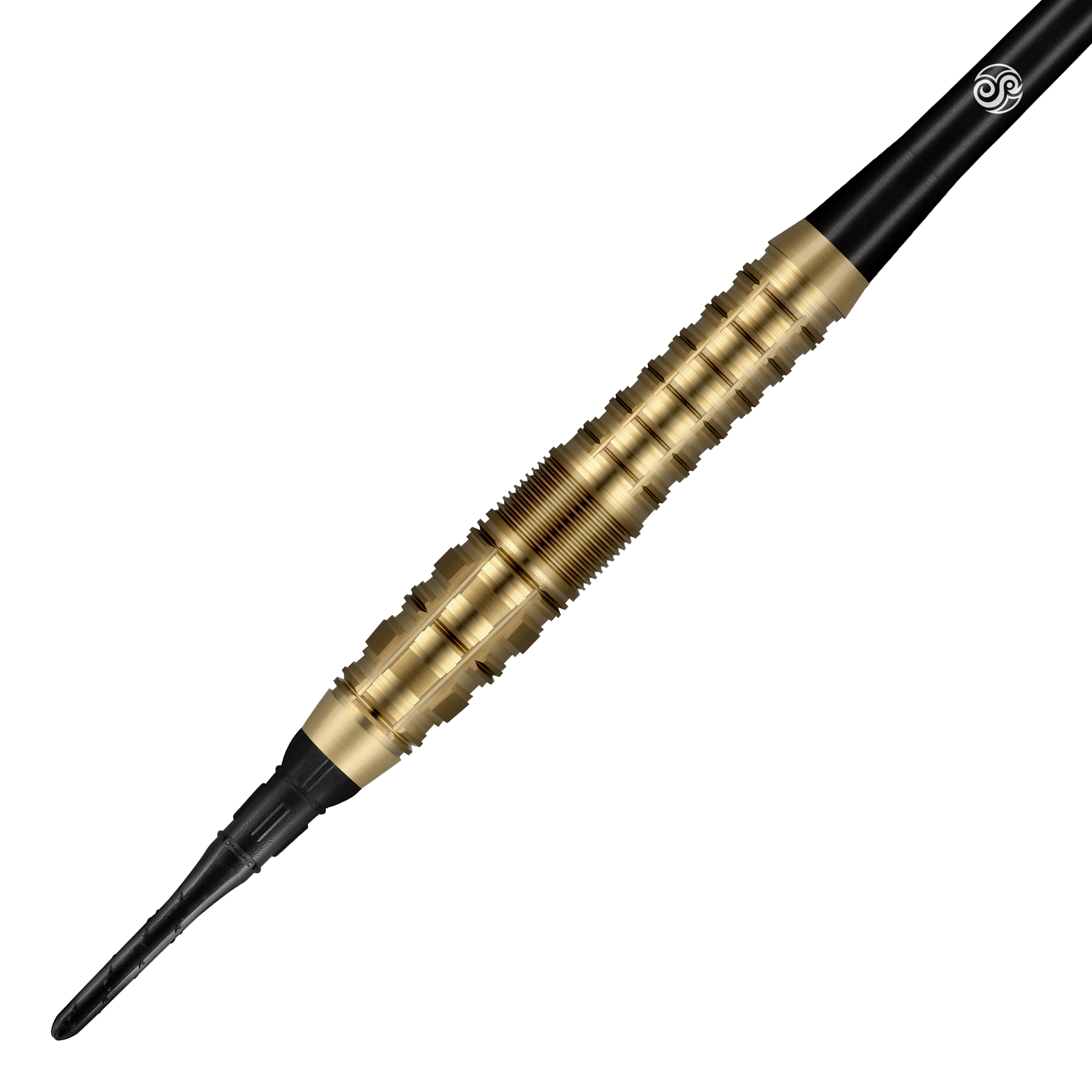 Shot Redline Gizmo Soft Darts - 20g Das Bild zeigt einen Shot Redline Gizmo Softdart mit einem Gewicht von 20 Gramm. Der Dartpfeil hat einen goldfarbenen, geriffelten Griffbereich und eine schwarze Spitze.
