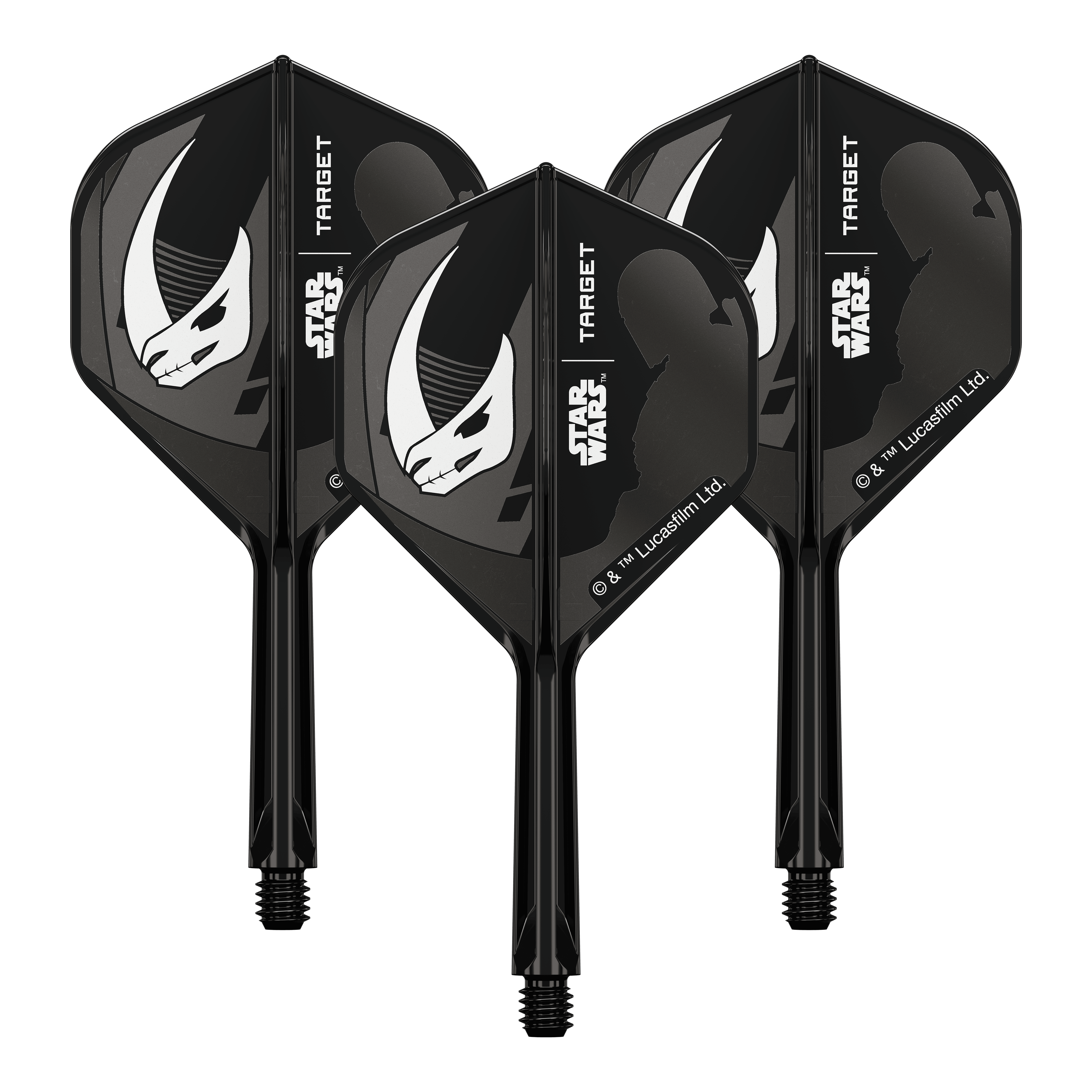 Target Star Wars K-Flex Set Mandalorian No2 Standaard Flights Das Bild zeigt das Produkt mit dem Dateinamen 410621_Target_StarWars_K-Flex_Mandalorian_Armour_No2_Standard_Flights_26mm_2a. Es handelt sich vermutlich um einen weiteren Dart-Flight im Mandalorian Design.
