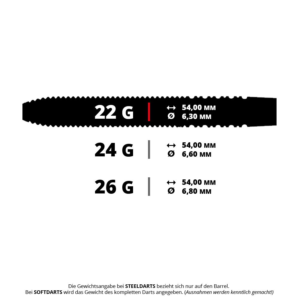 Abgebildet ist ein Steeldart-Set. Das Produkt ist laut Dateiname ein Caliburn V-Series V2 Steeldart mit 22 Gramm.