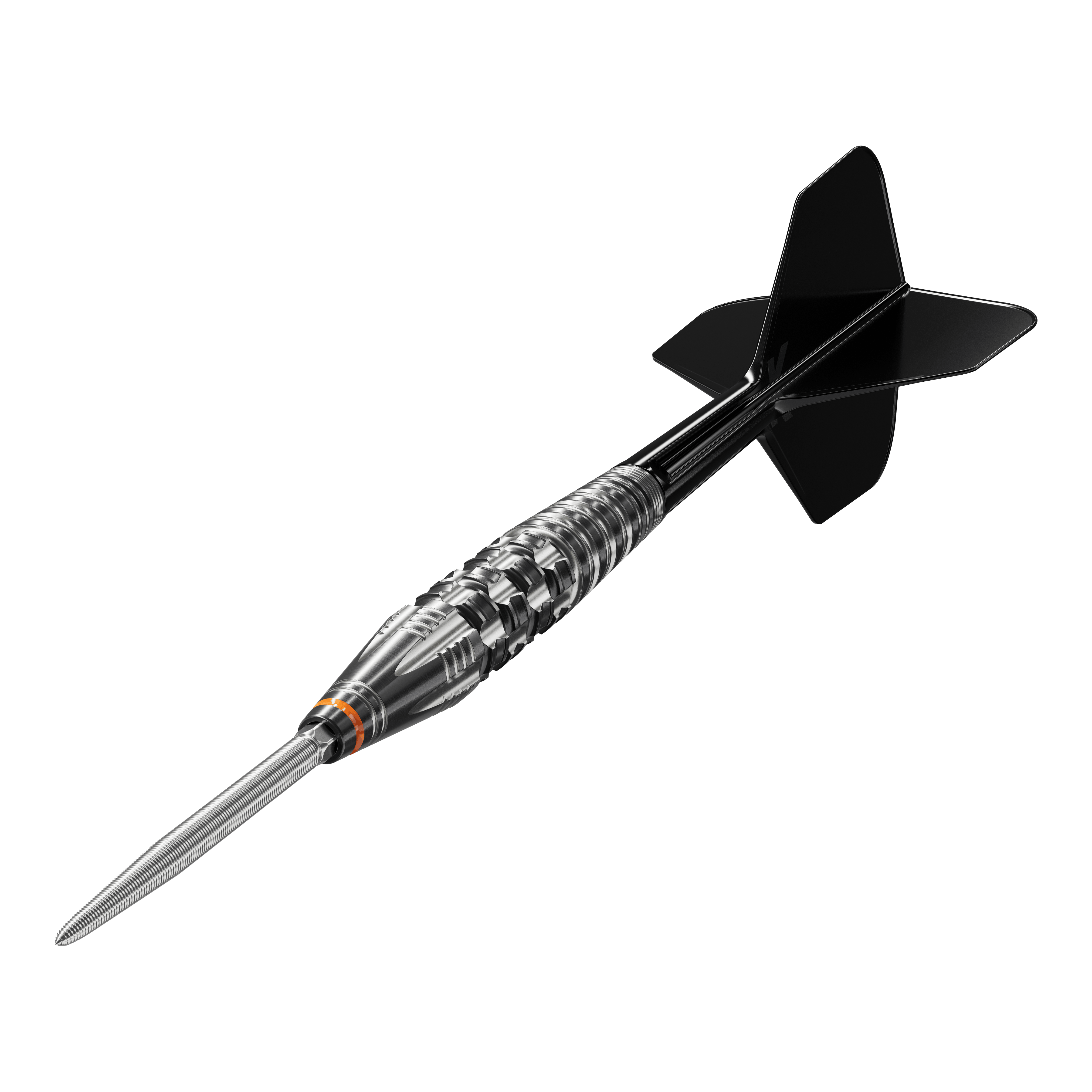 Target Japan Black Marque Dancing Duck GEN 4 Zachte Darts - 17g Das Bild zeigt einen stilvollen Softdart mit schwarzem Flight und silbernem Barrel. Es handelt sich um das Produkt "Target Japan Black Marque Dancing Duck GEN 4 Softdarts - 17g".