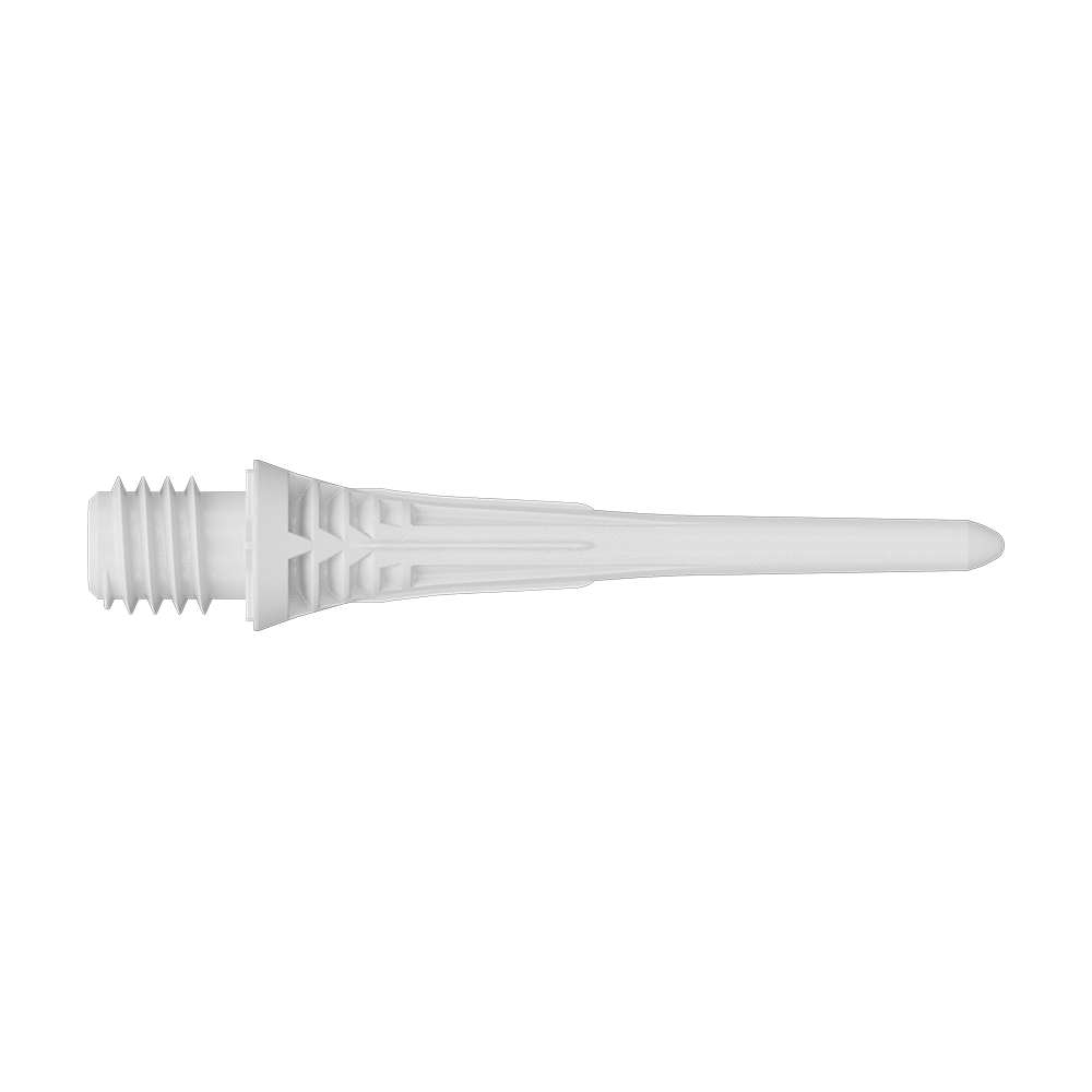 Target Cryo Soft Dart Tips 30 stuks - Wit Target Cryo Softdartspitzen 30er Pack - Weiß liegt auf einer Oberfläche. Die Softdartspitzen sind weiß und werden als Packung angeboten.
