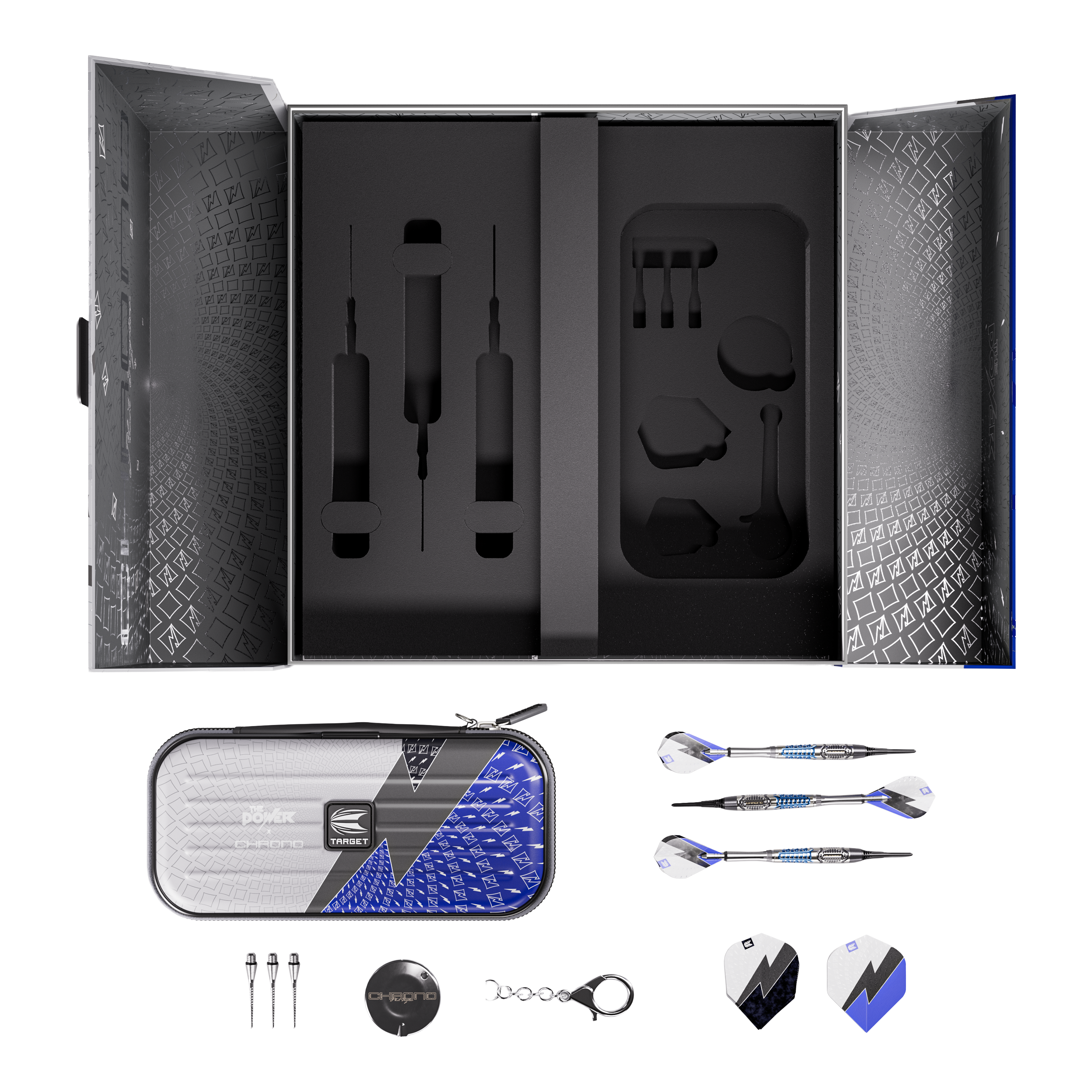 Target Phil Taylor Power X Chrono softdarts Zu sehen sind die Target Phil Taylor Power X Chrono Softdarts. Das Bild zeigt drei Darts nebeneinander.