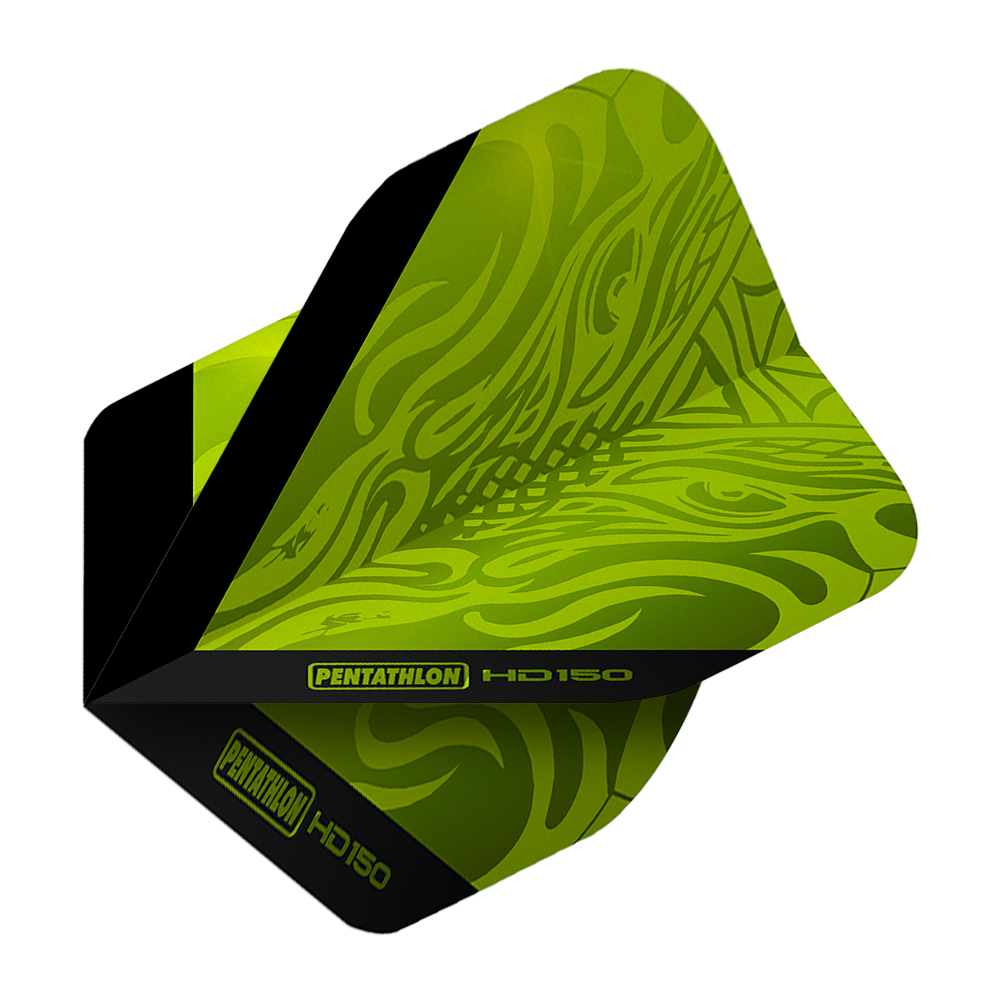 Pentatlon HD150 Metallic Green Standaardvluchten Das Bild zeigt mehrere Pentathlon HD150 Metallic Standard Flights. Die Ecken und Kanten sind klar definiert.