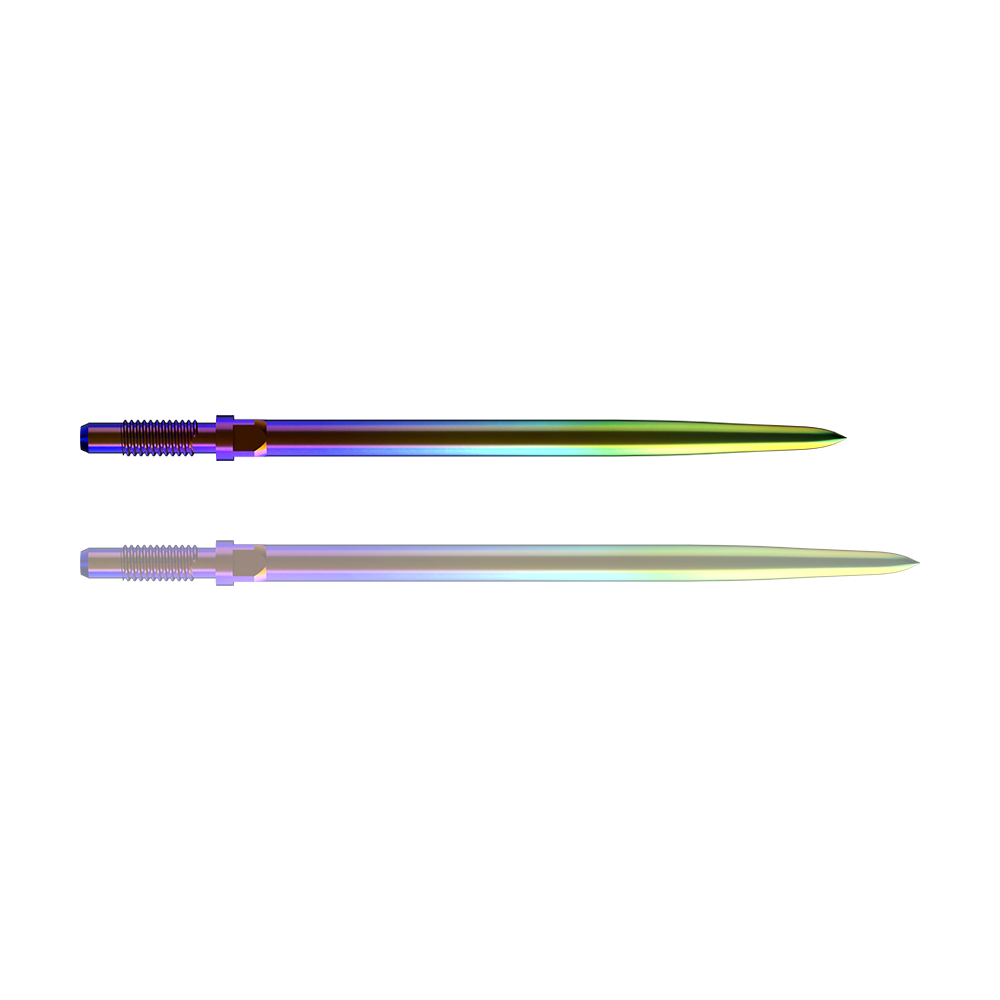 Bulls NL Convertible Point Dart Tips - Glad - Regenboog Ein Bild mit dem Dateinamen BU57716_BullsNL_Convertible_Points_Smooth_Rainbow_36mm_1. Es zeigt vermutlich einen Dartspitzen-Artikel in Regenbogenfarben.
