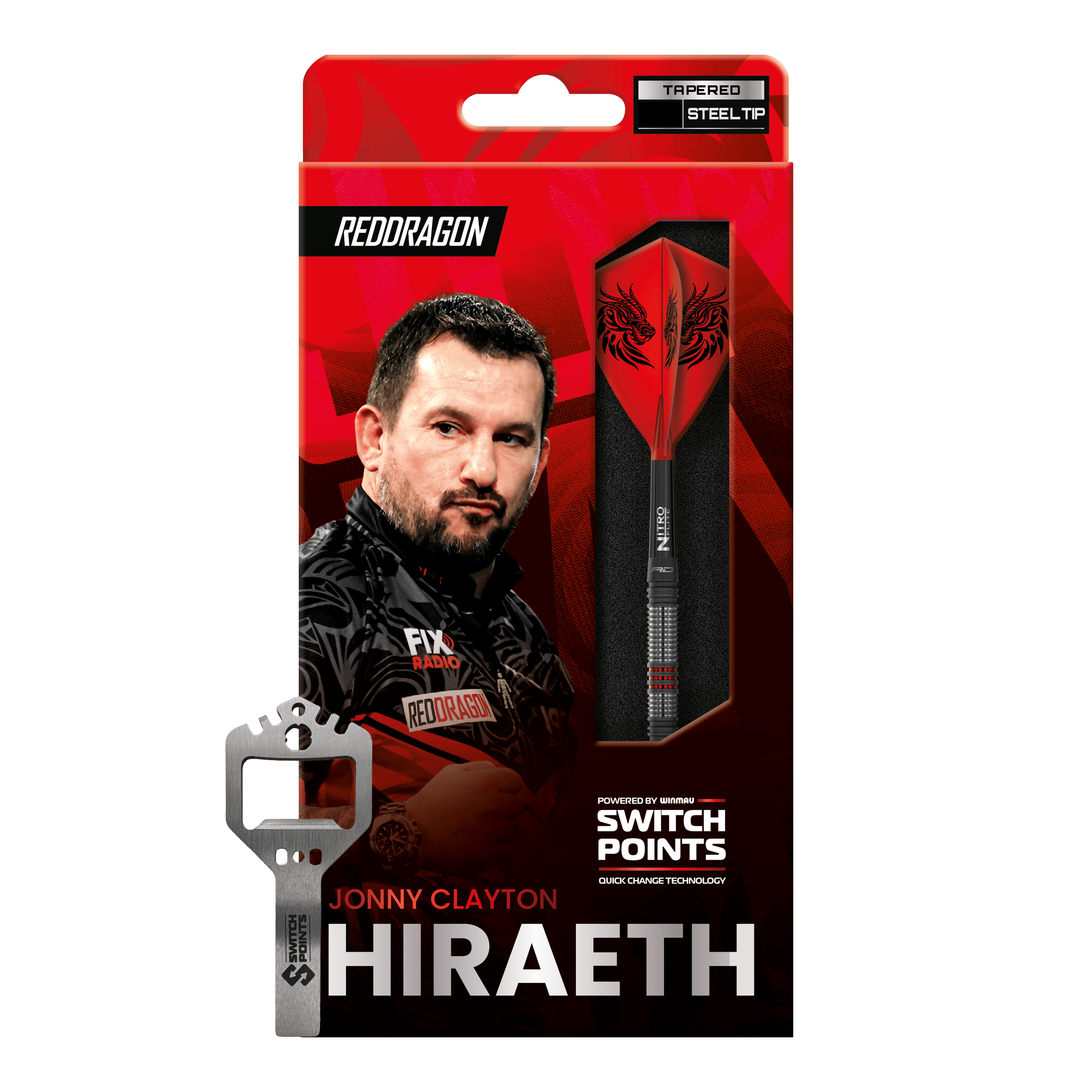 Red Dragon Jonny Clayton Hireath Switch Point stalen dartpijlen Red Dragon Jonny Clayton Hireath Switch Point Steeldarts sind abgebildet. Die Darts zeichnen sich durch ihr elegantes Design und hochwertige Verarbeitung aus.