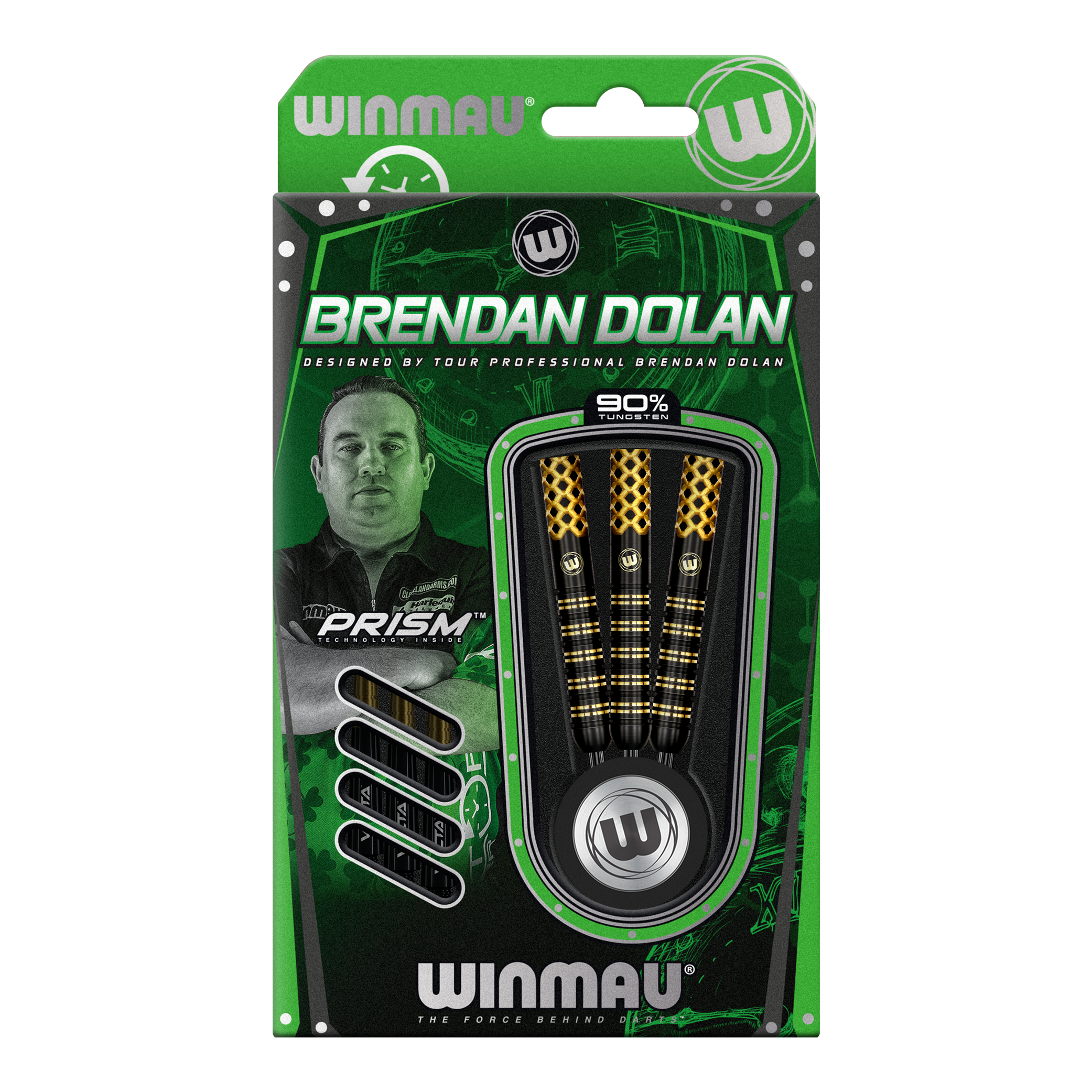 Das Bild zeigt die Winmau Brendan Dolan Signature Series Steeldarts. Diese hochwertigen Darts sind für präzises Spiel ausgelegt.