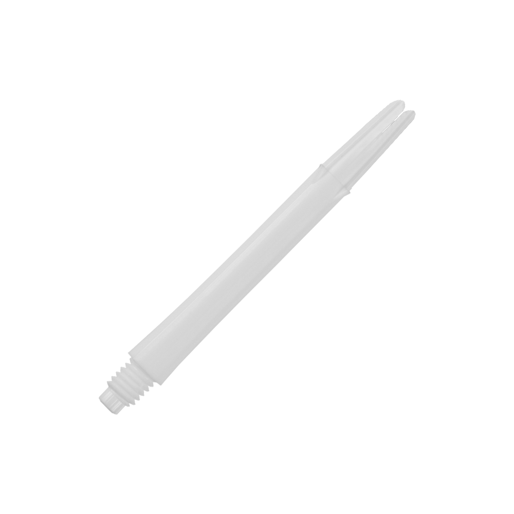 L-Style L-schachten vergrendeld recht - wit Auf dem Bild ist ein gerader, weißer Dartshaft ohne Kappen zu sehen. Der Shaft ist schlicht gestaltet und hat eine Länge von 46 mm.
