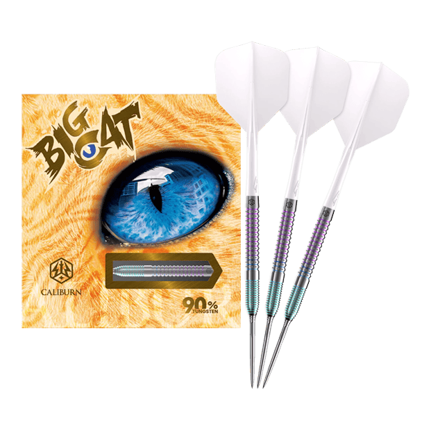 Caliburn Big Cats Ocelot stalen dartpijlen Caliburn Big Cats Ozelot Steeldarts mit einem Gewicht von 23g. Das Bild zeigt die gesamte Länge des Dartpfeils.