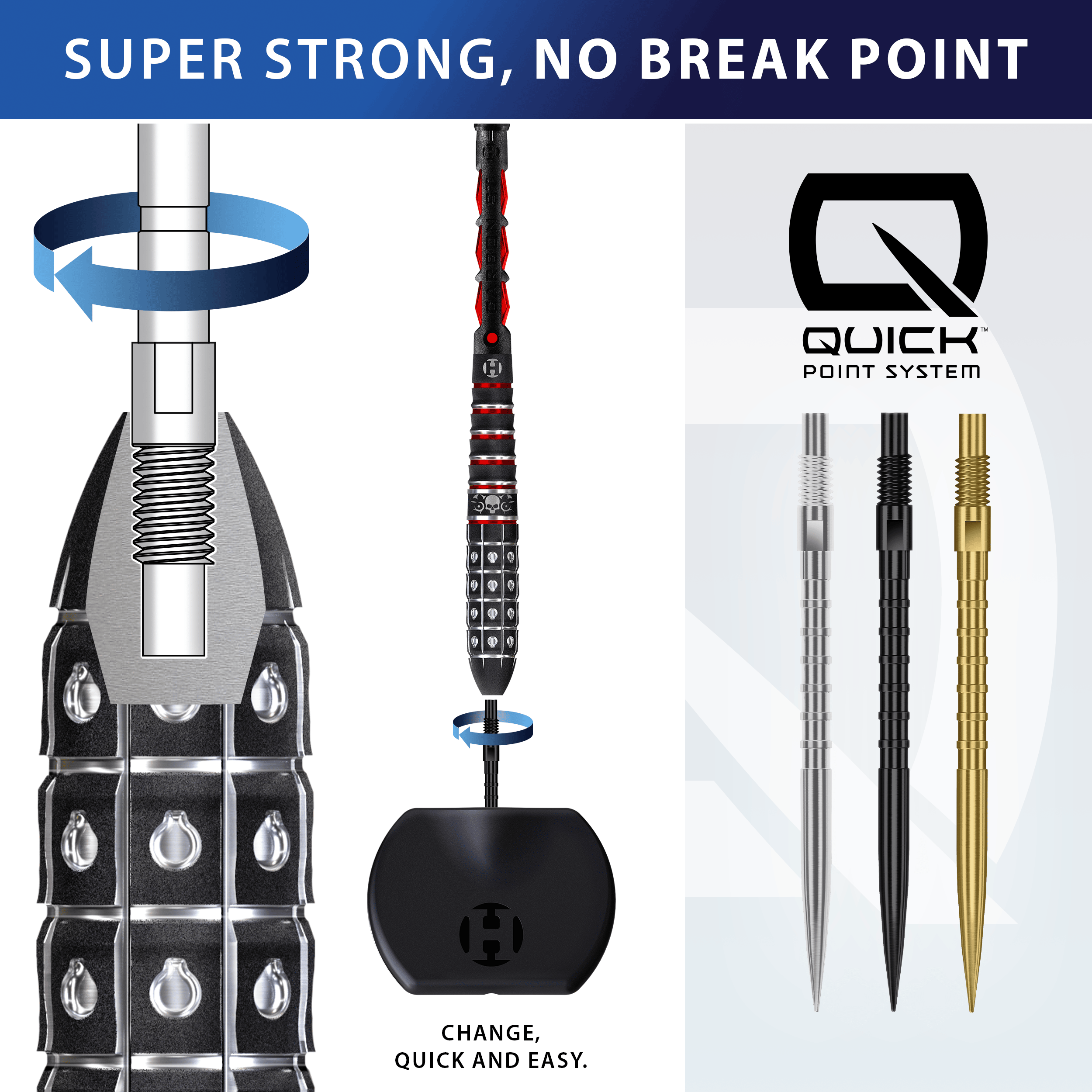 Harrows Quick Point Heavy Metal Dart Tips - Zwart Harrows Quick Point Heavy Metal Dartspitzen in Schwarz sind abgebildet. Sie werden für das Dartspiel genutzt.