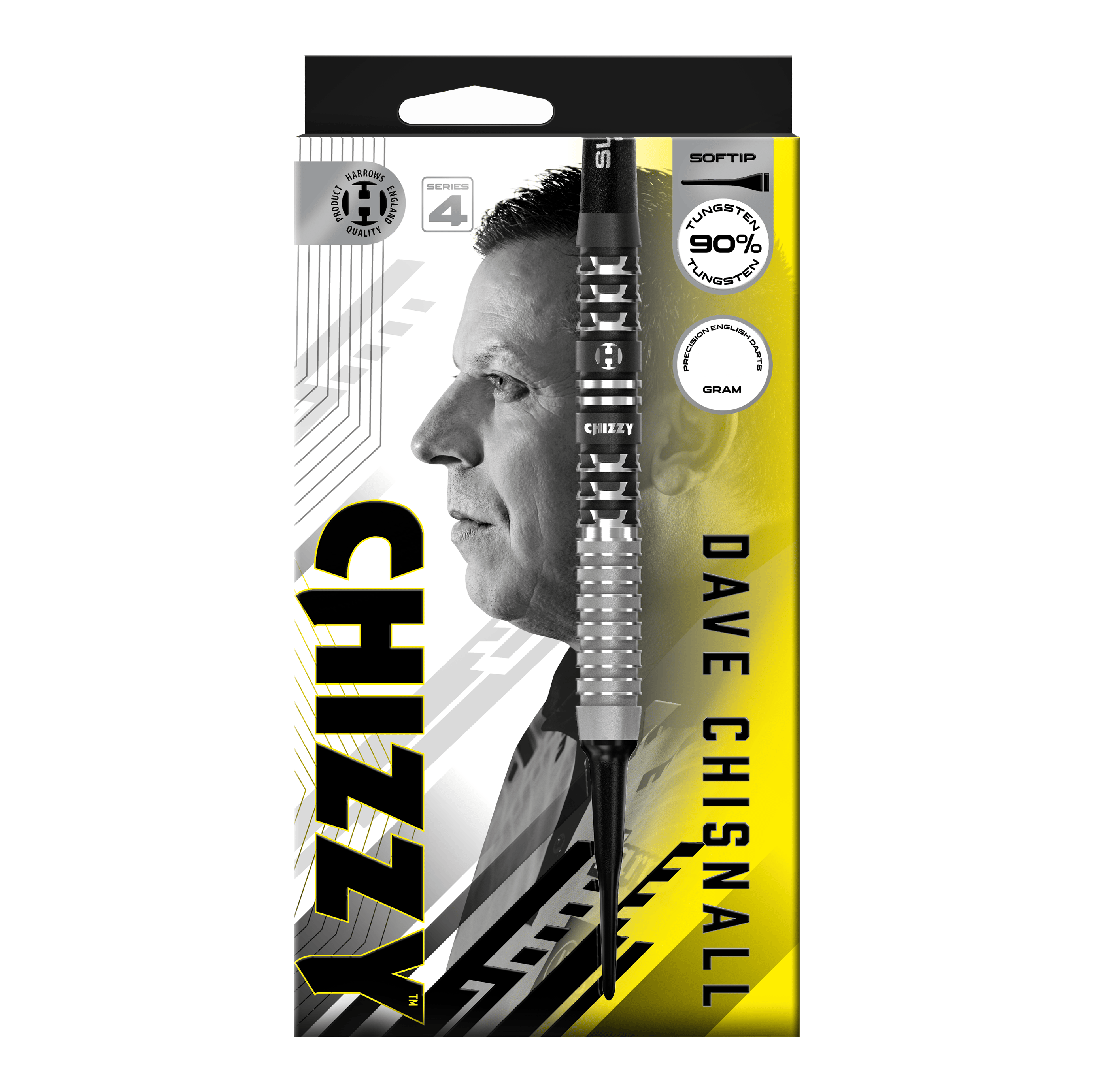 Harrow's Dave Chisnall Chizzy Series 4 zachte darts Das Bild zeigt die Harrows Dave Chisnall Chizzy Series 4 Softdarts. Diese Softdarts wurden für Präzisionswürfe entwickelt.