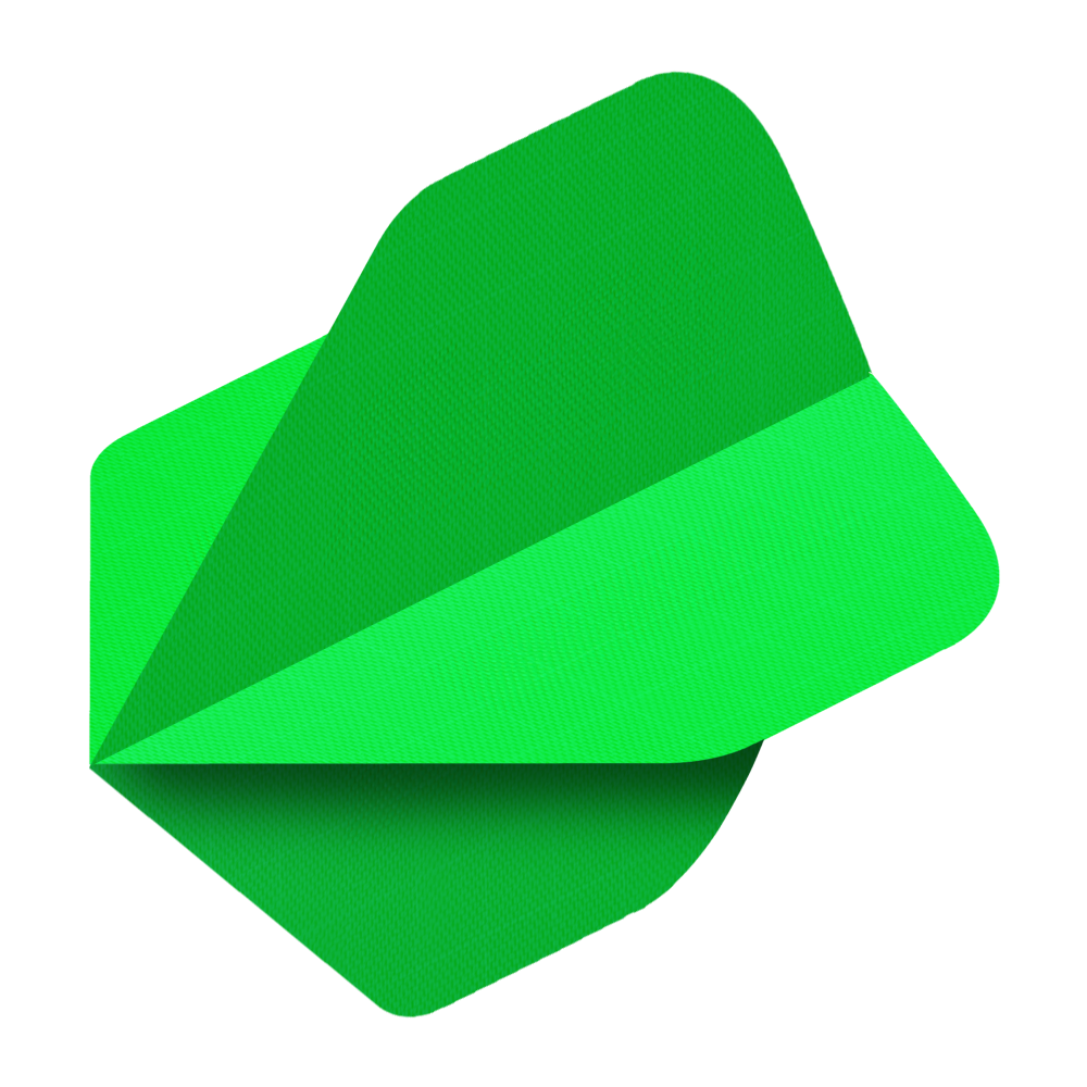 Nylon stoffen flights N5 - Standaard - Neon groen Das Bild zeigt einen leuchtend neongrünen Nylon-Stoff Flight in der Form N5. Die Oberfläche hat eine feine, strukturierte Musterung.