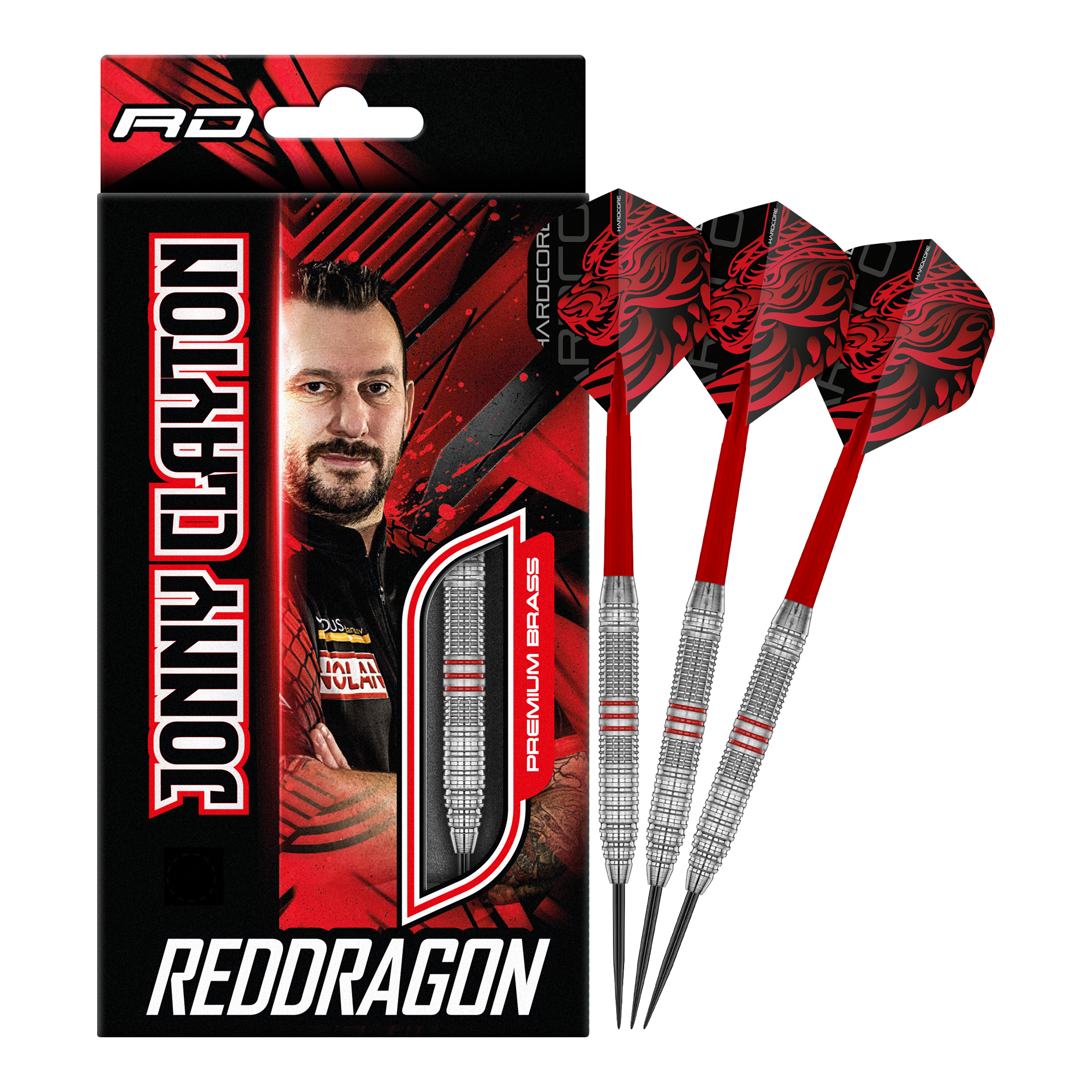Red Dragon Jonny Clayton messing stalen dartpijlen - 21 g Red Dragon Jonny Clayton Brass Steeldarts - 21 g wird gezeigt. Der Dartpfeil besteht aus Messing und ist optimal für Dartspieler.