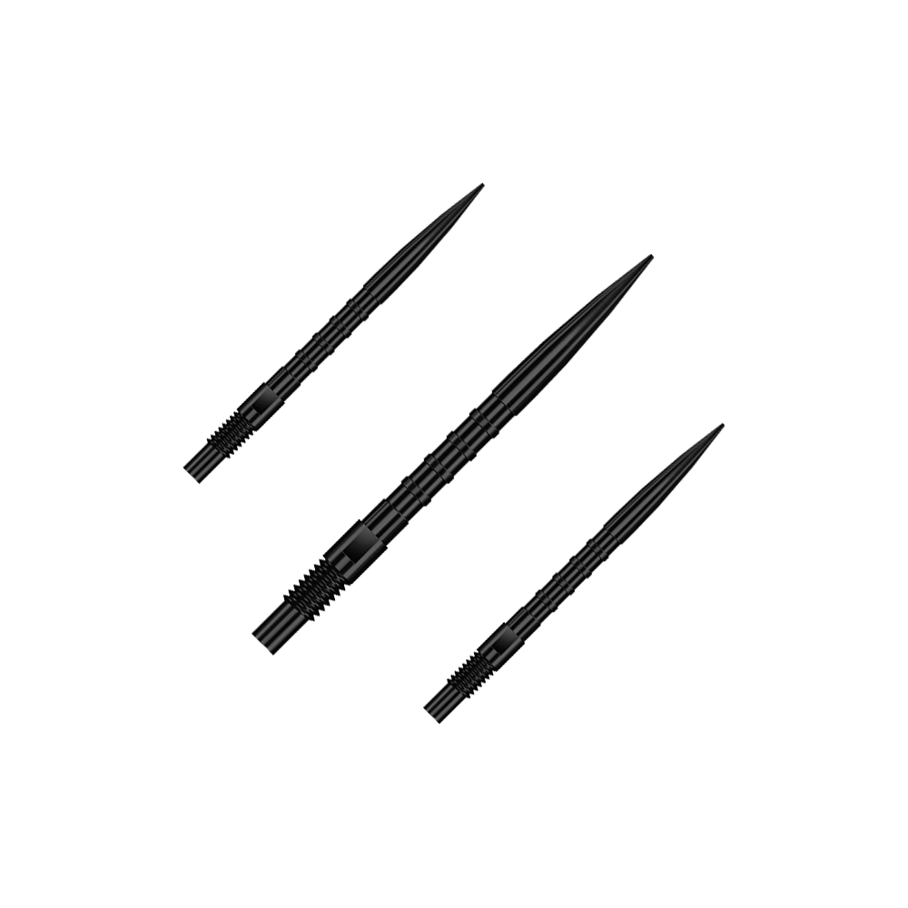 Harrows Quick Point Heavy Metal Dart Tips - Zwart Zu sehen ist QP33164 Harrows Quick Point HeavyMetalGrip Dartspitzen Schwarz 26mm 1Set. Es handelt sich um schwarze Ersatz-Dartspitzen mit speziellem Grip.