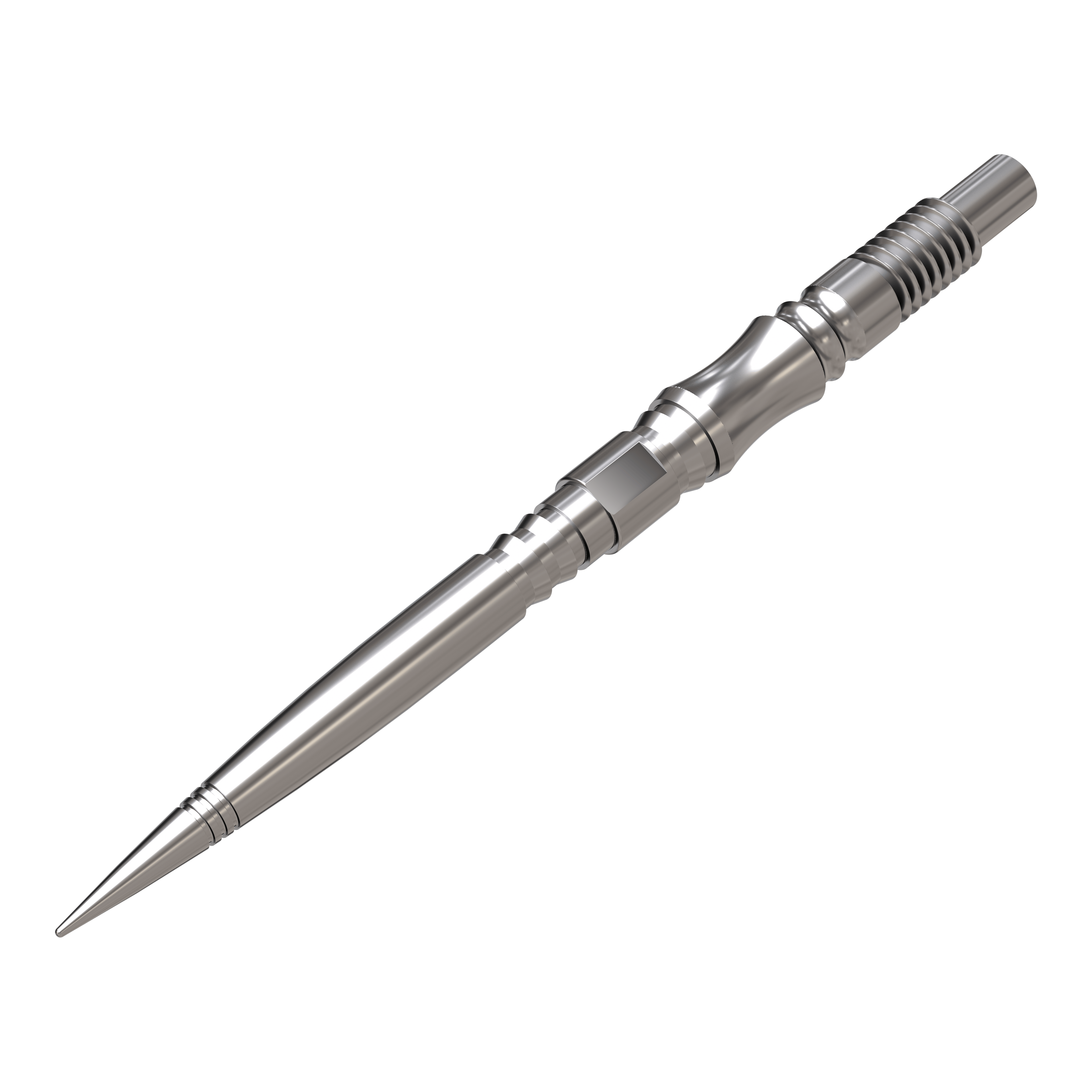 Es sind mehrere silberne Dartspitzen zu sehen. Sie sind parallel und gleichmäßig aufgereiht.