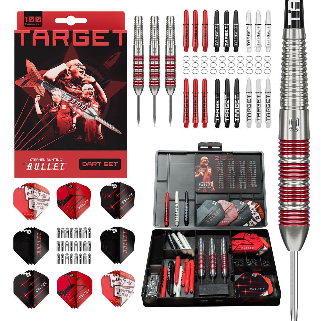 Target Stephen Bunting Bullet 100-delige messing stalen dartset - 22 g Target Stephen Bunting Bullet 100-delige messing stalen dartset - 22 g