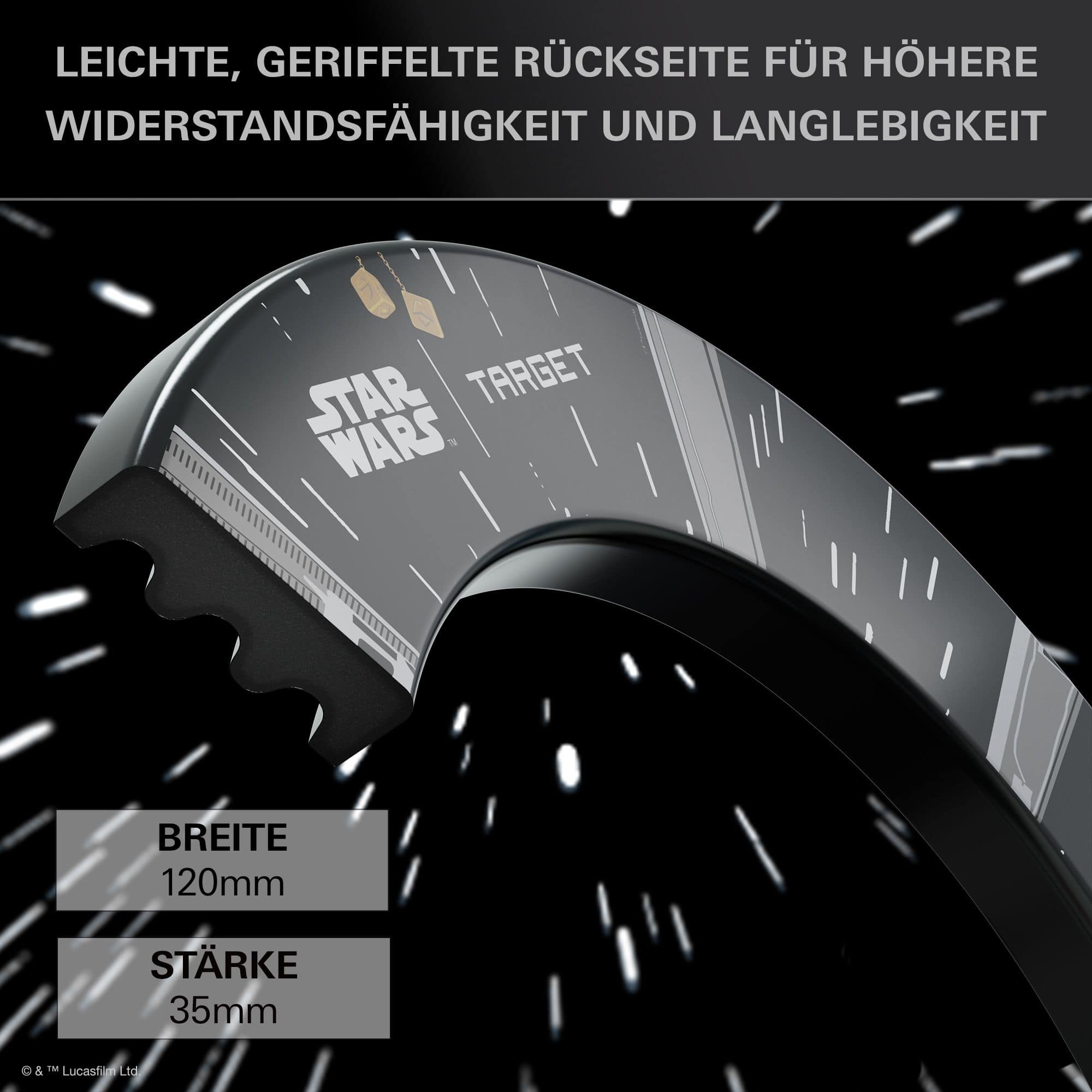 Das Bild zeigt das Target Star Wars Millennium Falcon Surround Board Bundle. Dieses Bundle ist vom Millennium Falcon aus Star Wars inspiriert und enthält eine Dartscheibe mit Surround.