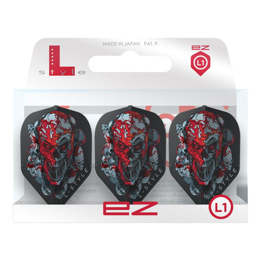 Abgebildet sind die L-Style Ryan Searle Signature V4 Black L1EZ Flights. Sie sind schwarze Signature-Flights für professionelle Dartspieler.