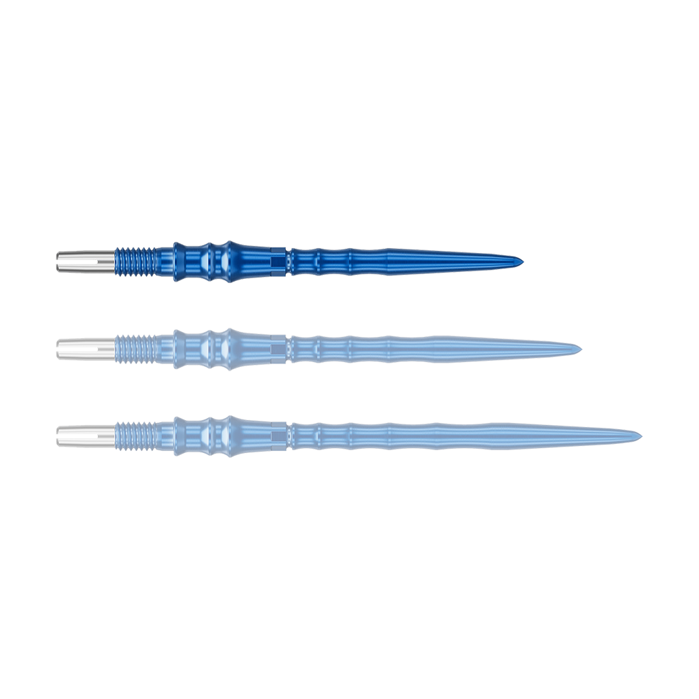 Target Japan Premium Swiss Point dartpunten - Blauw Das Bild zeigt ein einzelnes, blaues Dartspitze. Die Spitze ist 30 mm lang.