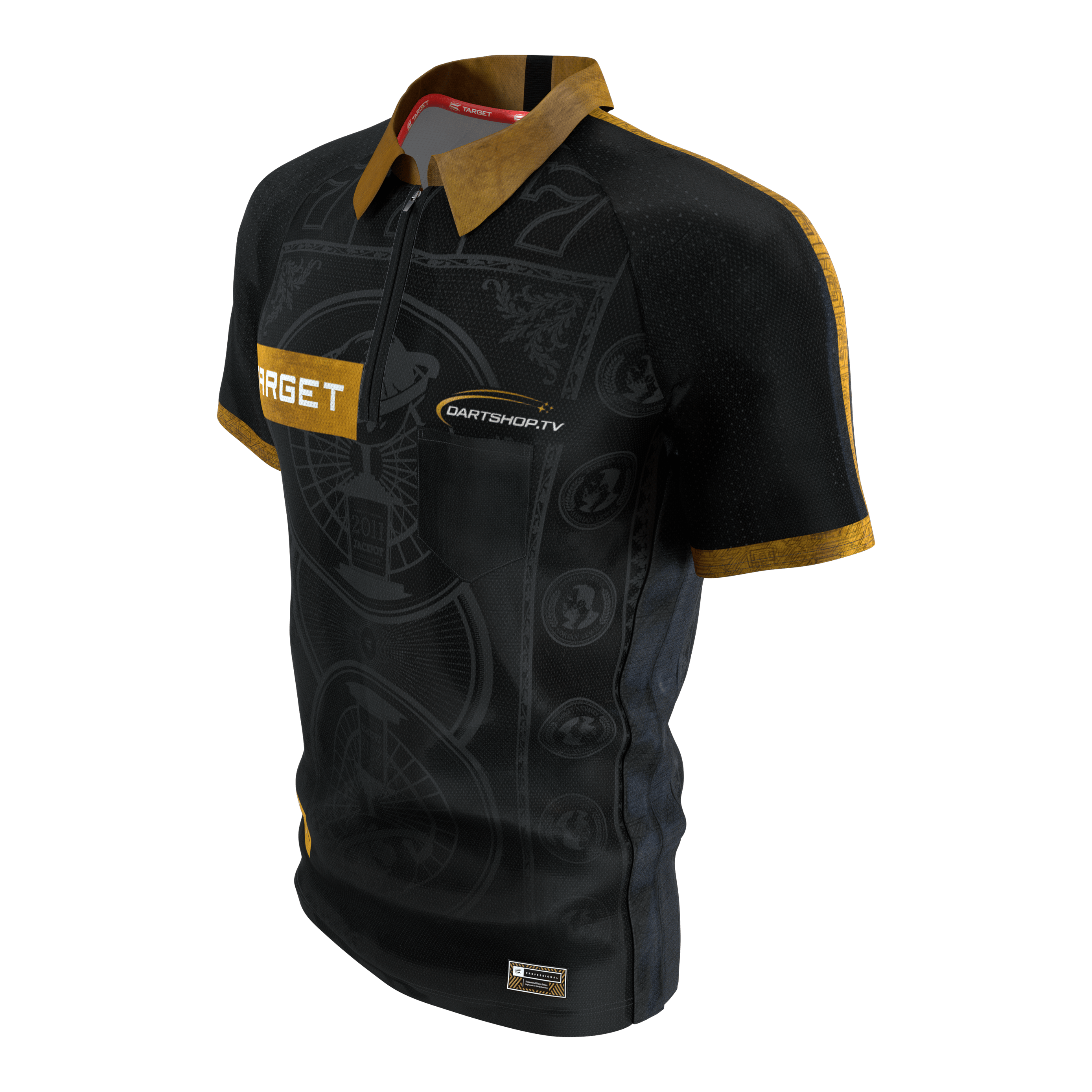 Target Adrian Lewis dartshirt 2026 Das Bild zeigt das Target Adrian Lewis Dartshirt 2026. Das Dartshirt ist ein offizielles Sporttrikot mit markantem Design.