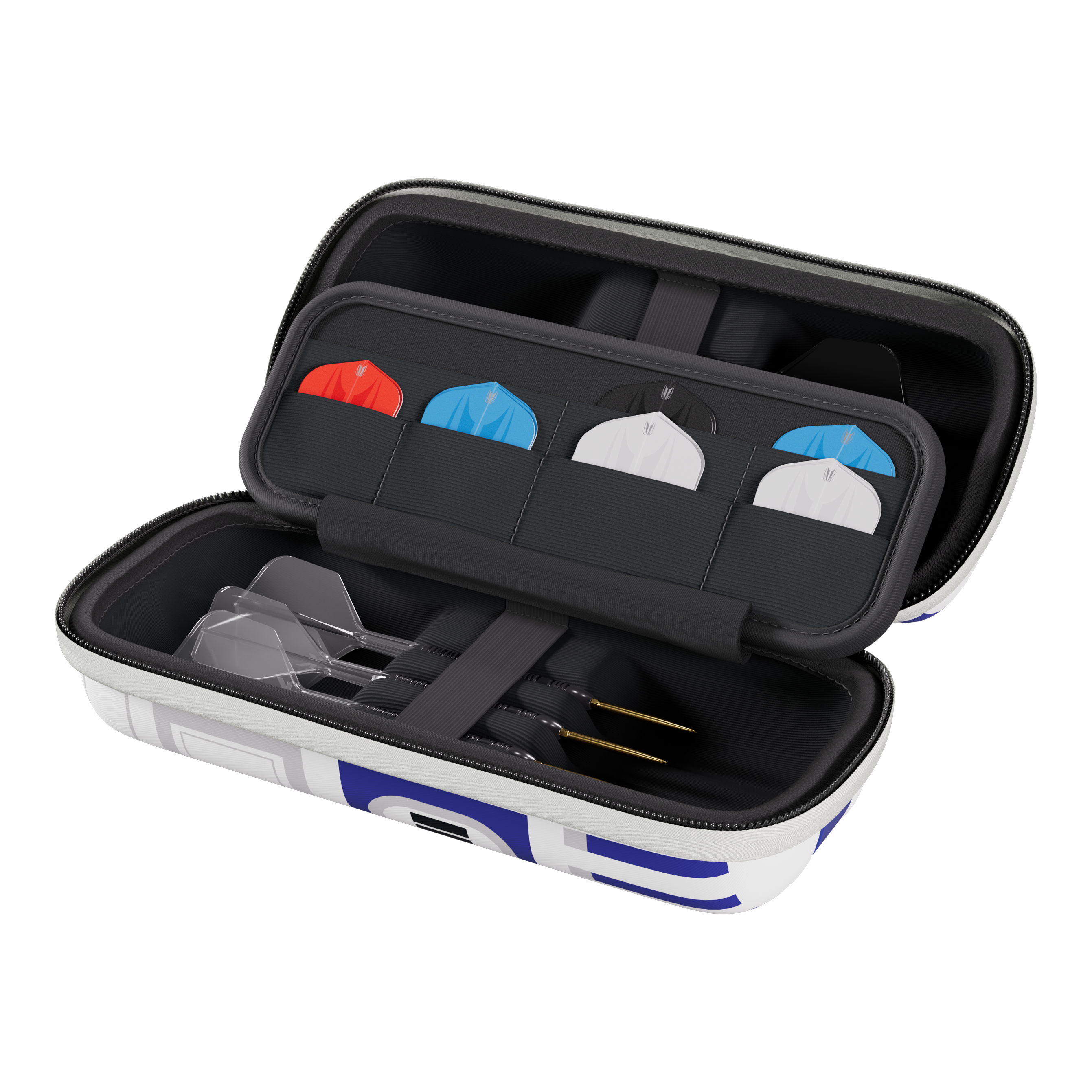 Das Bild zeigt das Target Star Wars Boa Dartcase im R2D2-Design. Das Dartcase ist für Fans von Star Wars und Dartspielern gedacht.