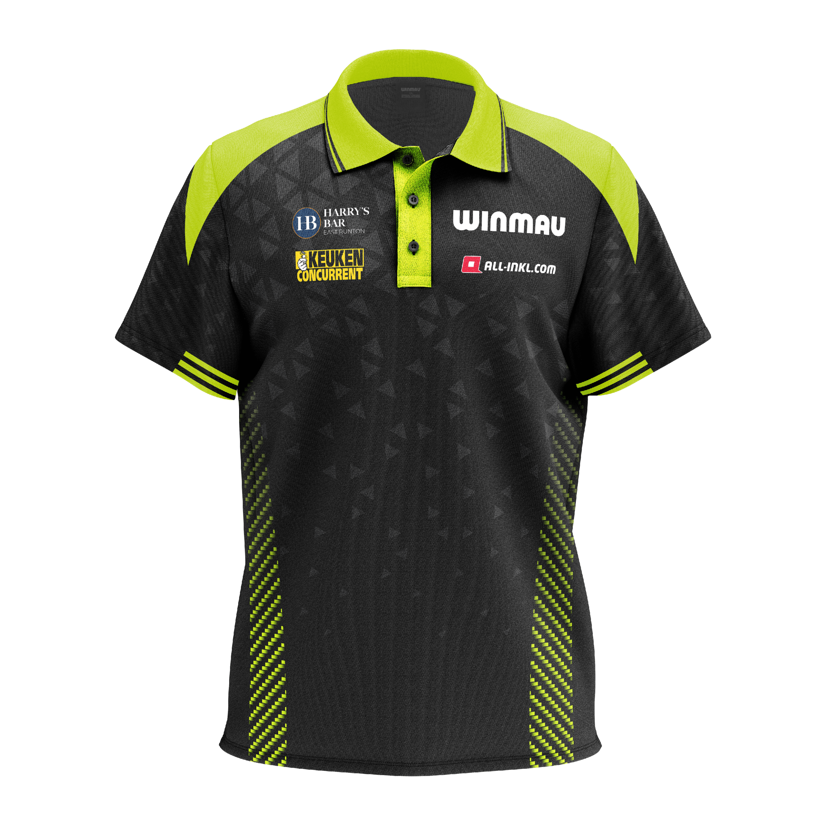 Winmau Michael Van Gerwen Stage poloshirt Das Bild zeigt das Winmau Michael Van Gerwen Stage Poloshirt. Das Shirt ist im Stil des bekannten Dartspielers gehalten.