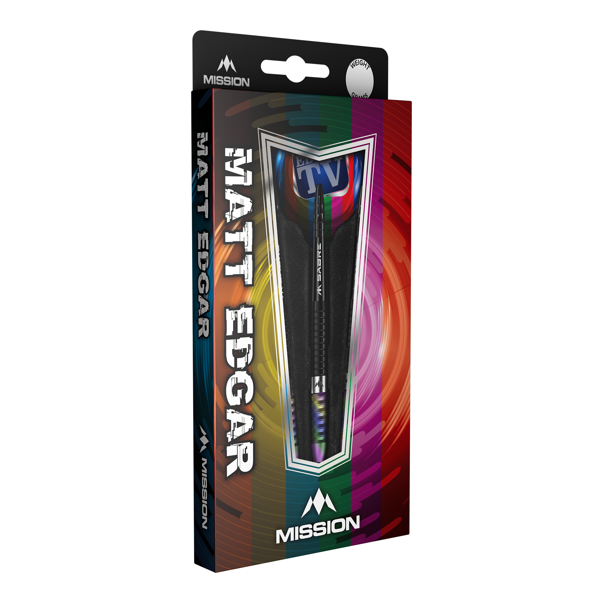 Missie Matt Edgar Steeldarts Die Abbildung zeigt die Mission Matt Edgar Steeldarts in ihrer Verpackung. Die Verpackung ist bunt gestaltet und zeigt den Namen des Produkts deutlich auf der Vorderseite.