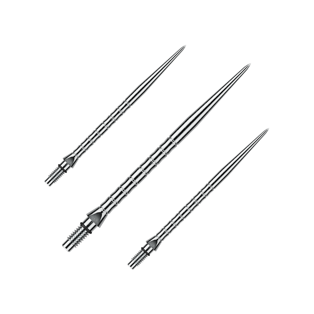 Winmau Switch Point Wave stalen dartpunten - Zilverkleurig effect Das Bild zeigt Steeldartspitzen mit silbernem Effekt, wahrscheinlich 40 mm lang. Die Dartspitzen sind für das Spiel mit Steeldarts bestimmt.