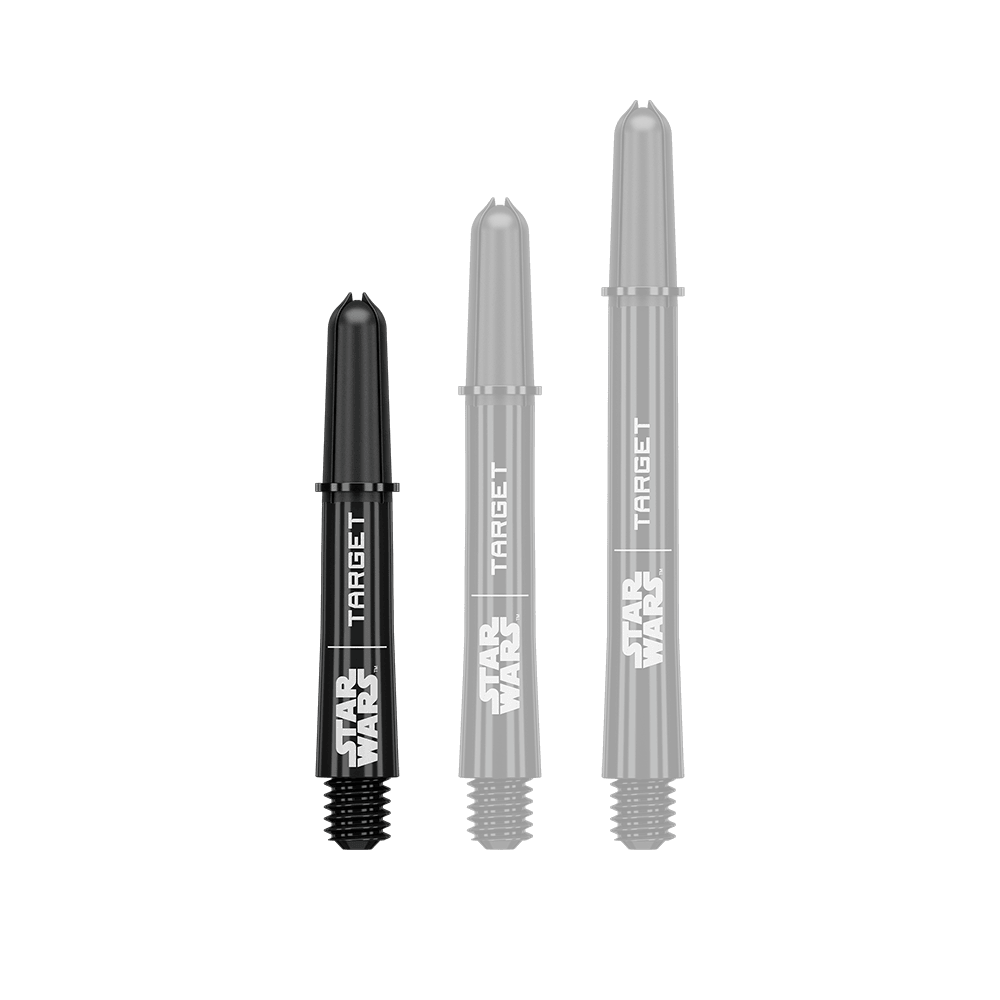 Target Star Wars ProGrip Shafts - Zwart Abbildung eines kurzen Dart-Schafts aus der Datei 380420_Target_StarWars_ProGrip_Shafts_Schwarz_Short_34mm_1. Es handelt sich um einen schwarzen ProGrip Dart-Schaft in kurzer Ausführung.