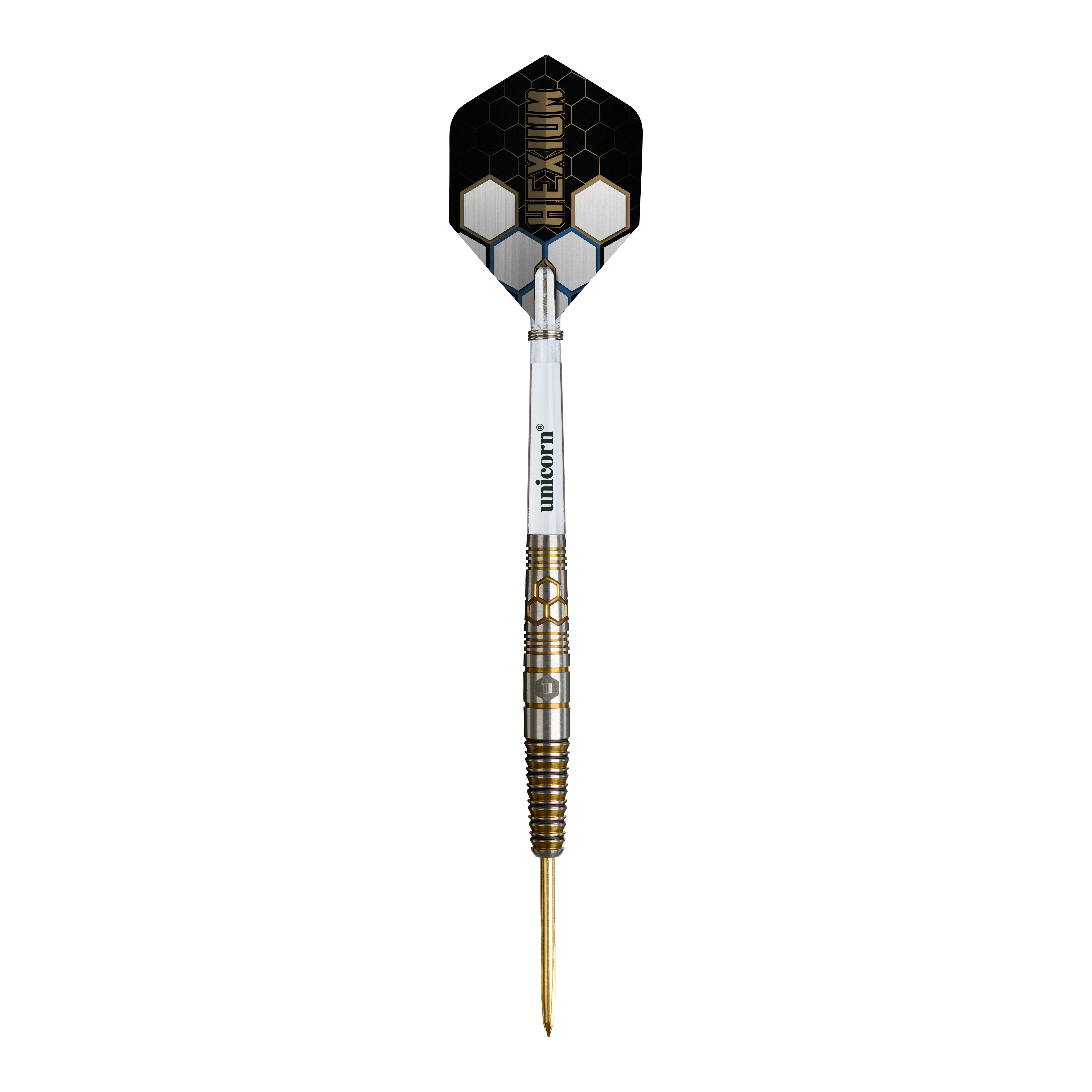 Unicorn Hexium Style 03 Goud & Zwart Steeldarts Unicorn Hexium Style 03 Gold & Black Steeldarts werden in dieser Abbildung dargestellt. Die besondere Gold-Schwarz-Optik hebt die Darts hervor.