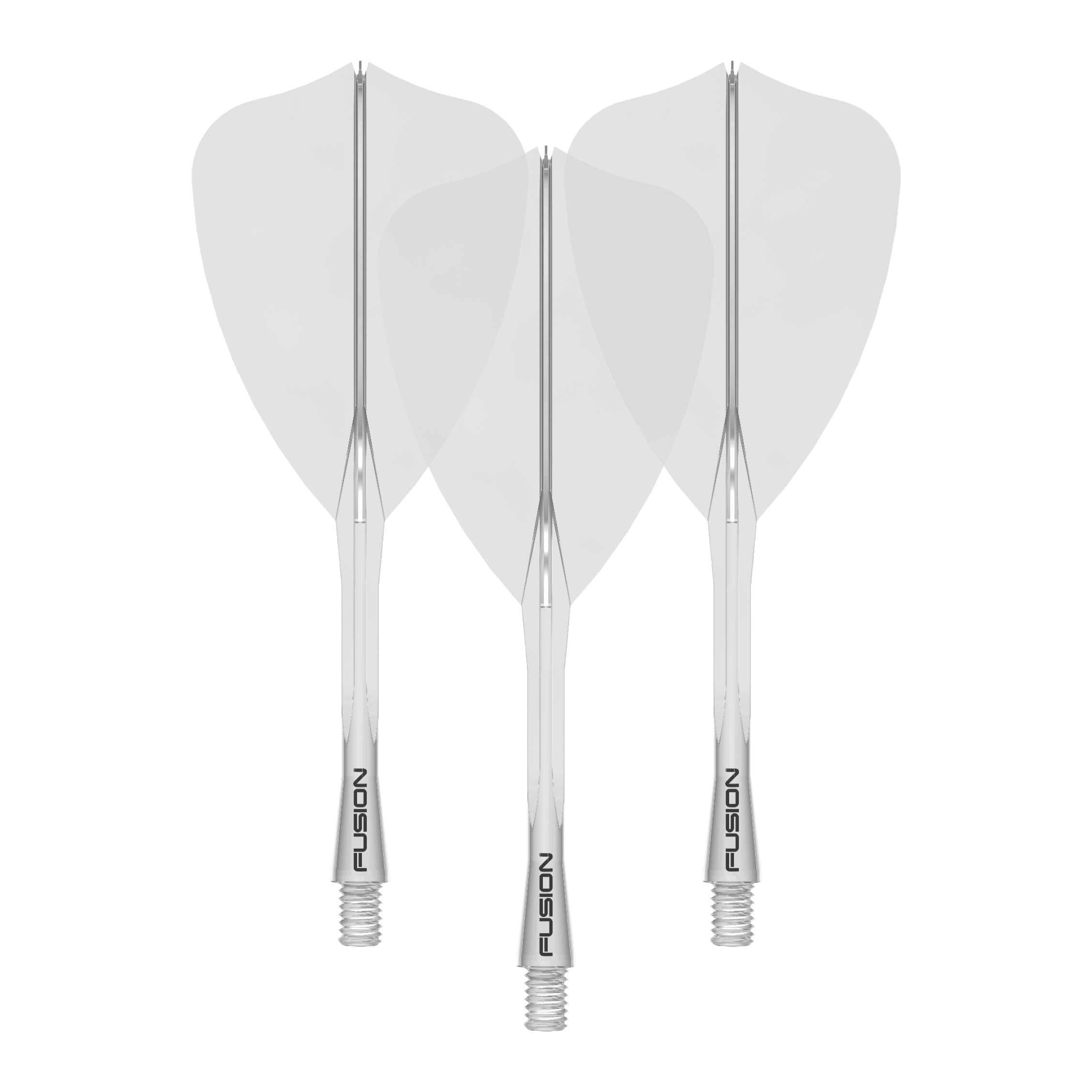 Winmau Fusion Flight Shaft System pijl transparant Zu sehen ist ein Dartzubehör, wahrscheinlich ein Flight Shaft. Der Dateiname gibt an: 'Winmau Fusion Flight Shaft System Arrow Clear 34mm 1Set'.