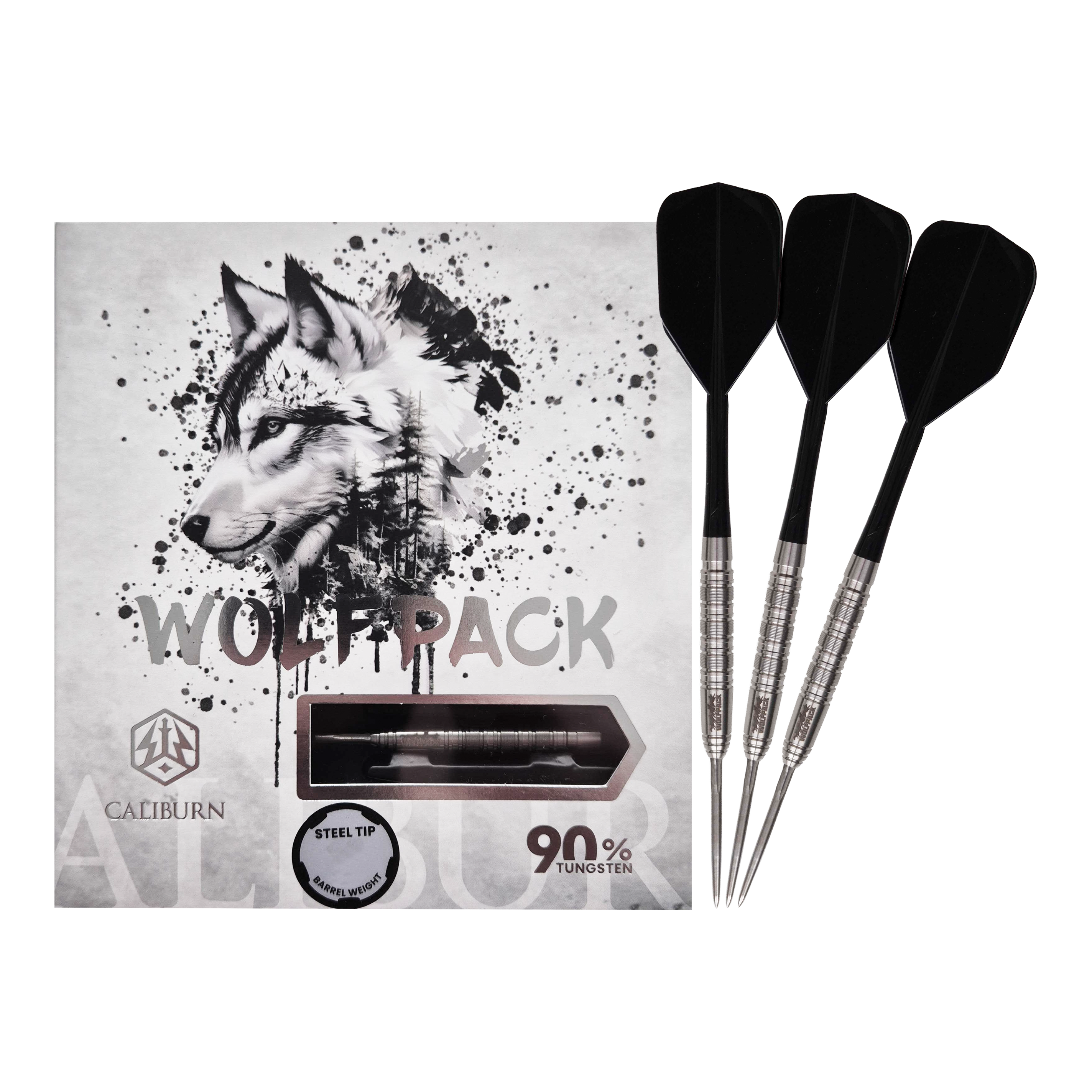 Zu sehen sind die Caliburn Wolfpack W7 Steeldarts mit einem Gewicht von 21g. Die Steeldarts eignen sich für anspruchsvolle Dartspieler.