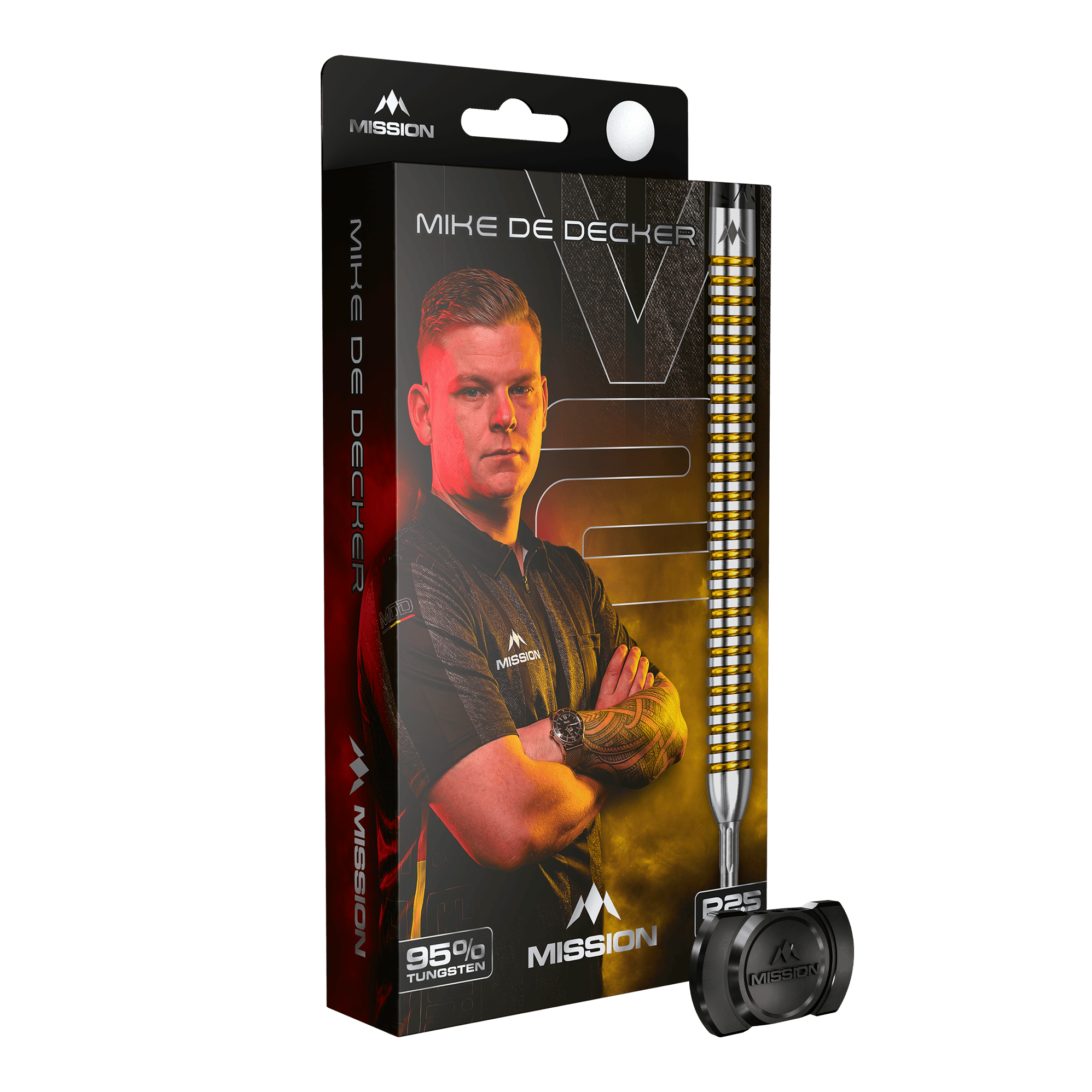 Mission Mike De Decker V2 R2.5 stalen dartpijlen Zu sehen sind die Mission Mike De Decker V2 R2.5 Steeldarts. Die Darts sind für präzises Werfen beim Steeldart entwickelt.