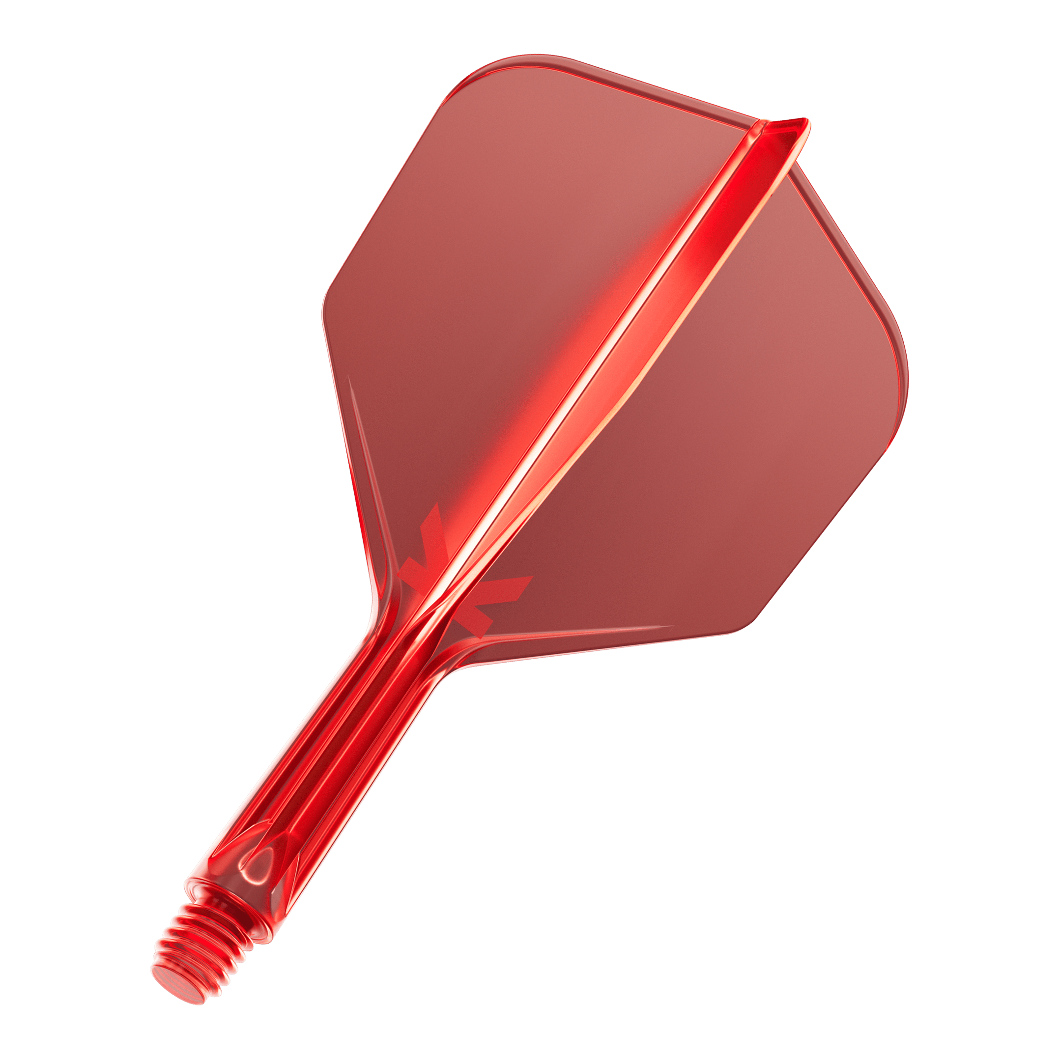 Target K-Flex No6 Vluchtsysteem - Rood Das Bild zeigt einen roten Dartflug mit integriertem Schaft. Der Dartflug hat eine glänzende Oberfläche und ist aus Kunststoff gefertigt.