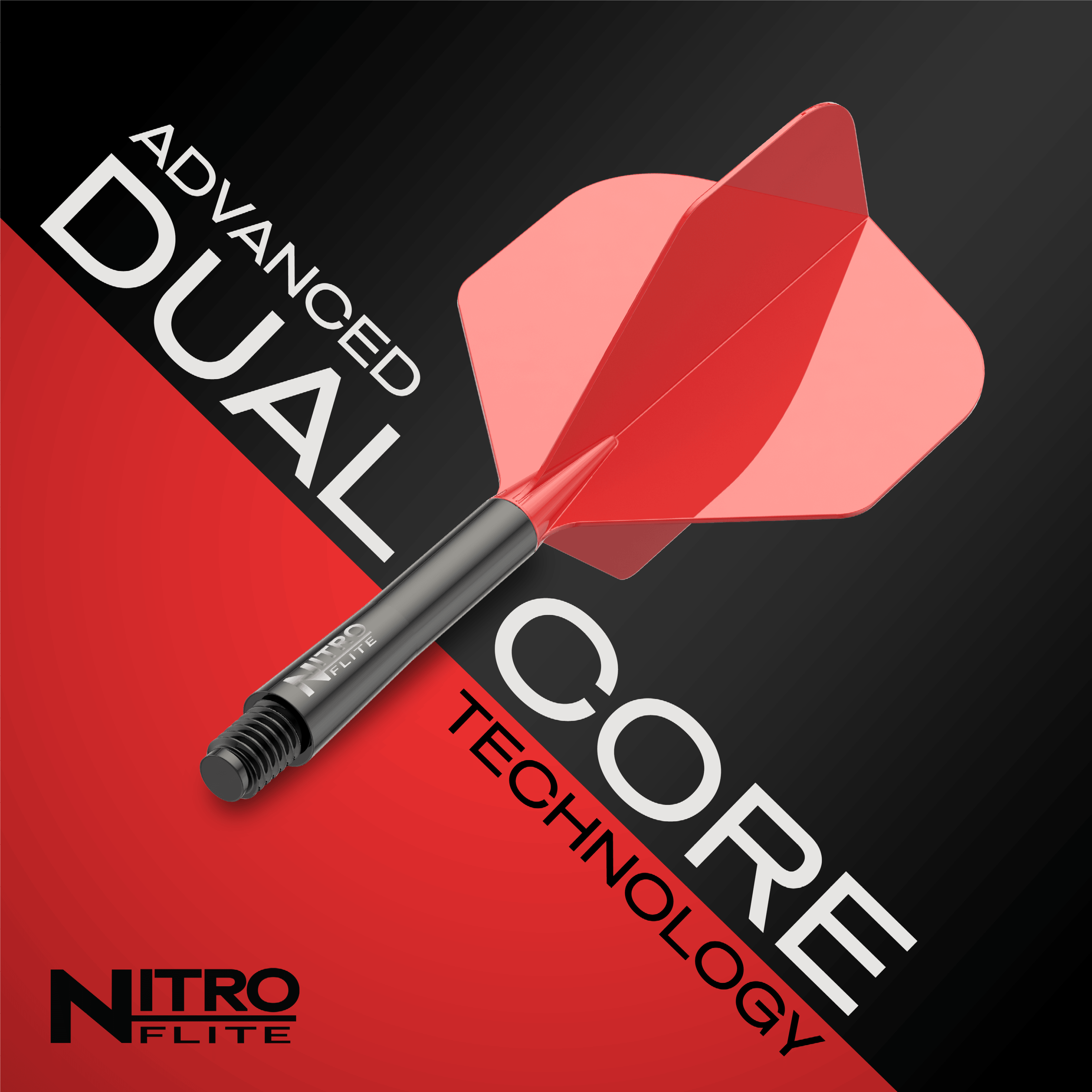 Red Dragon Nitroflite - Zwarte Schacht Rode No2 Vluchten Das Bild zeigt die Red Dragon Nitroflite - Black Shaft Red No2 Flights. Die Dart-Flights sind schwarz und rot gestaltet.