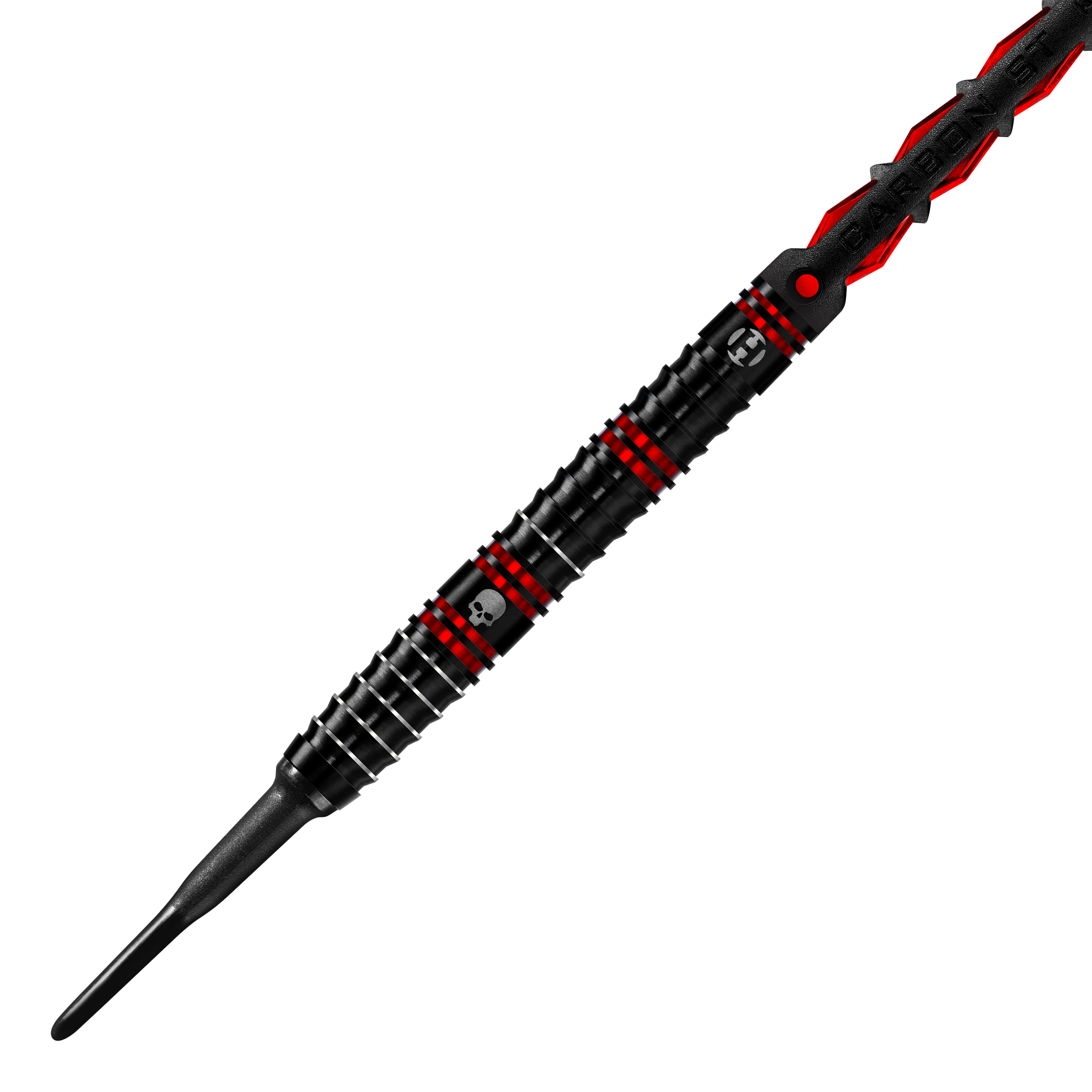 Ryan Searle van Harrow Heavy Metal Soft Darts Der Harrows Ryan Searle Heavy Metal Softdart ist in Schwarz mit roten Akzenten gestaltet. Auf dem Dart befindet sich ein kleines Totenkopf-Symbol.