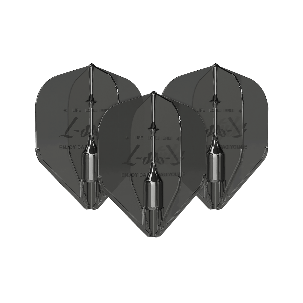 L-Style Fantom L1EZ Vluchten Zwart Das Bild zeigt drei schwarze L-Style Fantom L1EZ Flights für Darts. Die Flights sind nebeneinander angeordnet und verfügen über ein glänzendes, modernes Design.