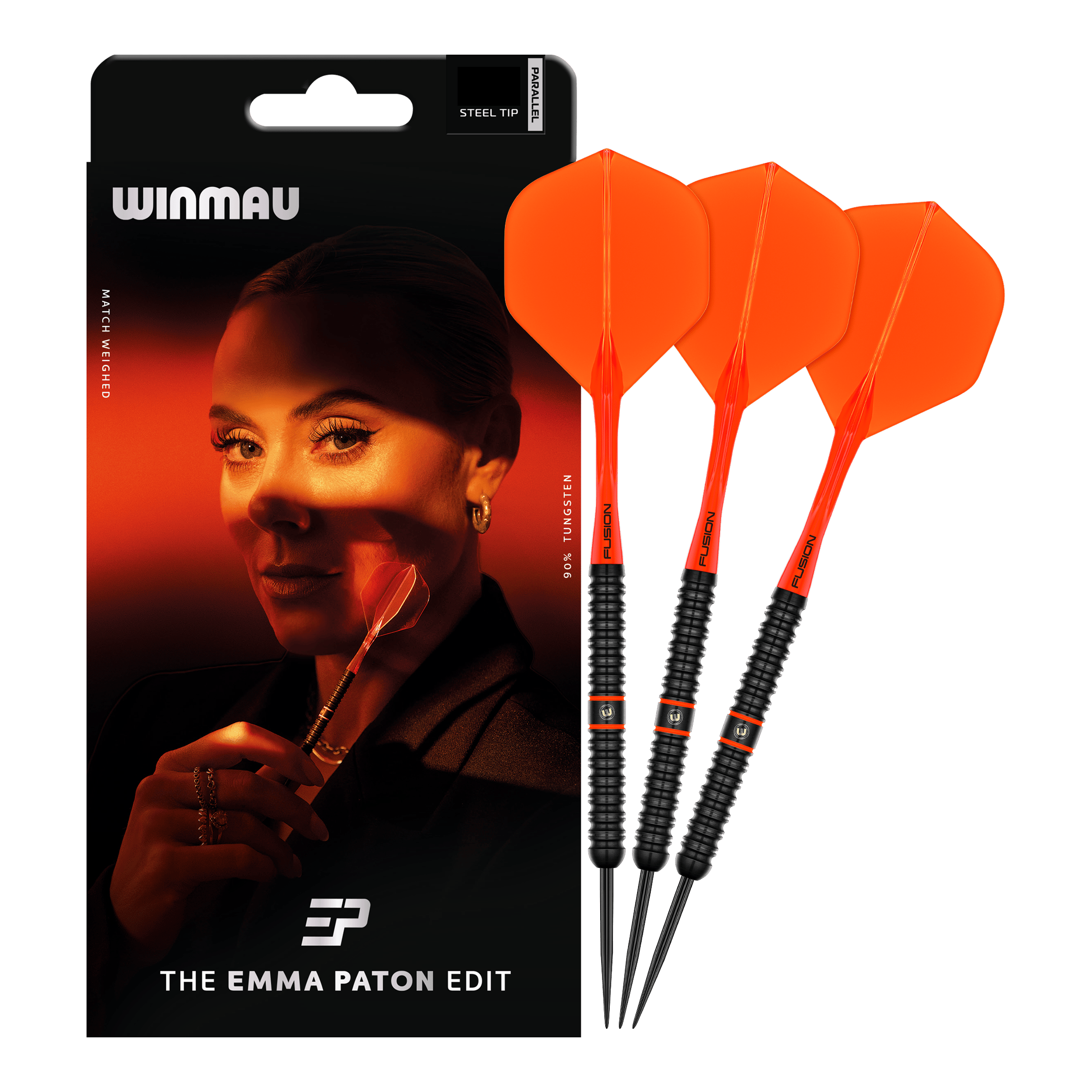 Das Produkt Winmau Emma Paton Edit Steeldarts - 23 g ist auf dem Bild zu sehen. Es handelt sich um hochwertige Steeldarts für präzises Werfen.