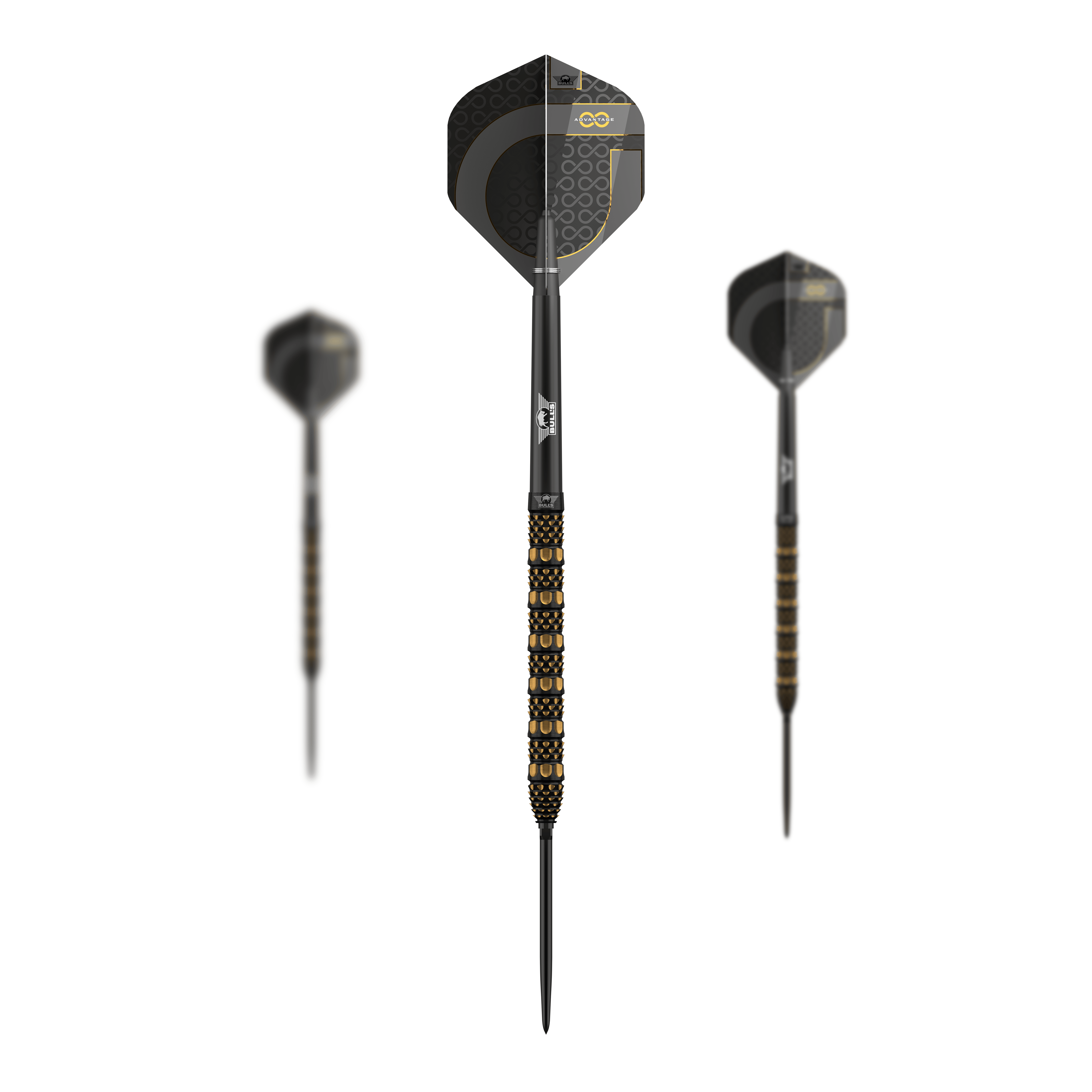 Bulls NL Advantage 95 Rail Convertible Point stalen dartpijlen Abgebildet ist ein Set Bulls NL Advantage 95 Rail Convertible Point Steeldarts. Es werden mehrere Darts präsentiert.