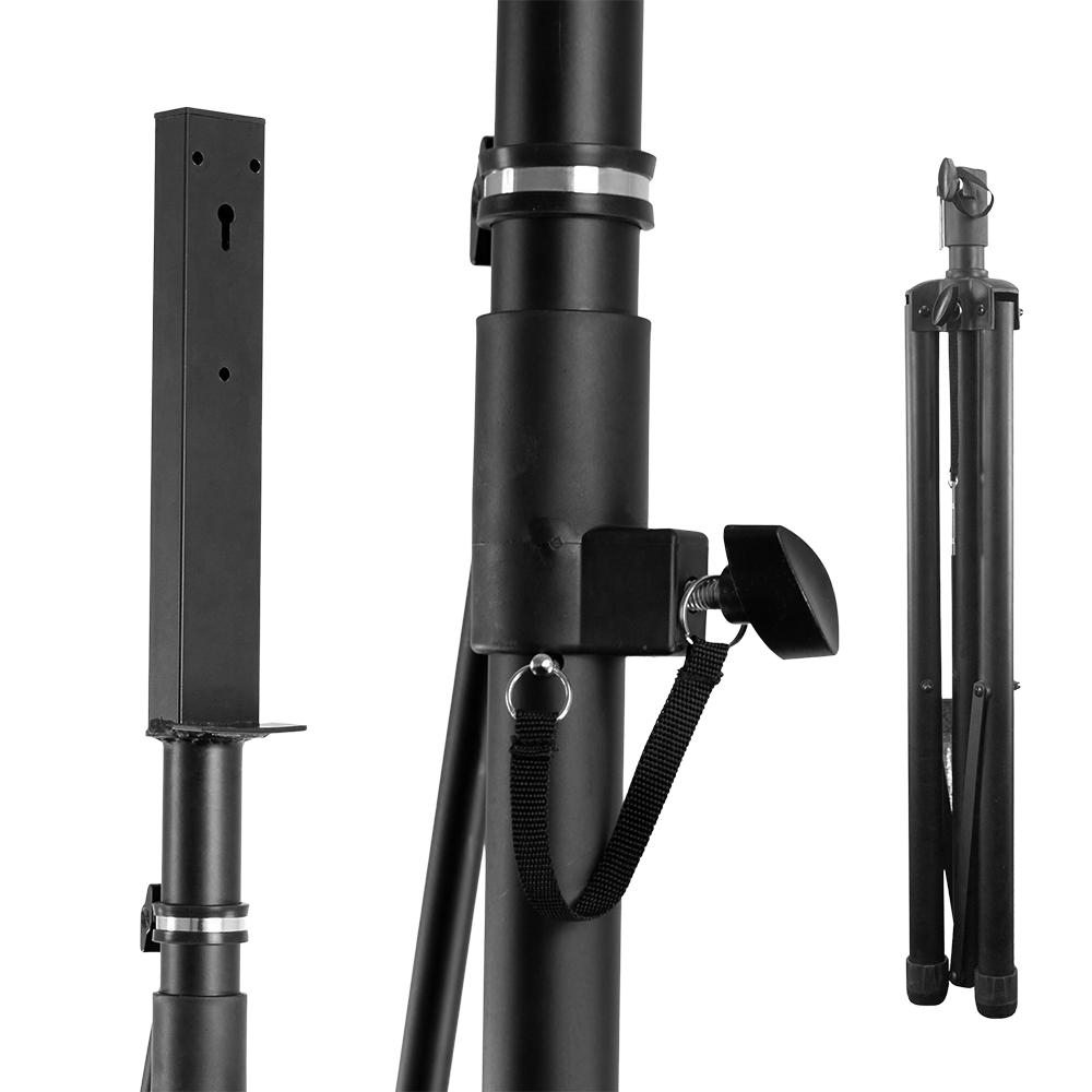 67909_Bulls_Vibex_H_Dartboard_St-nder_4 Das Bild zeigt den Bulls Vibex H Dartboard Ständer aus verschiedenen Blickwinkeln. Der Ständer ist schwarz, höhenverstellbar und zusammenklappbar für einfachen Transport.