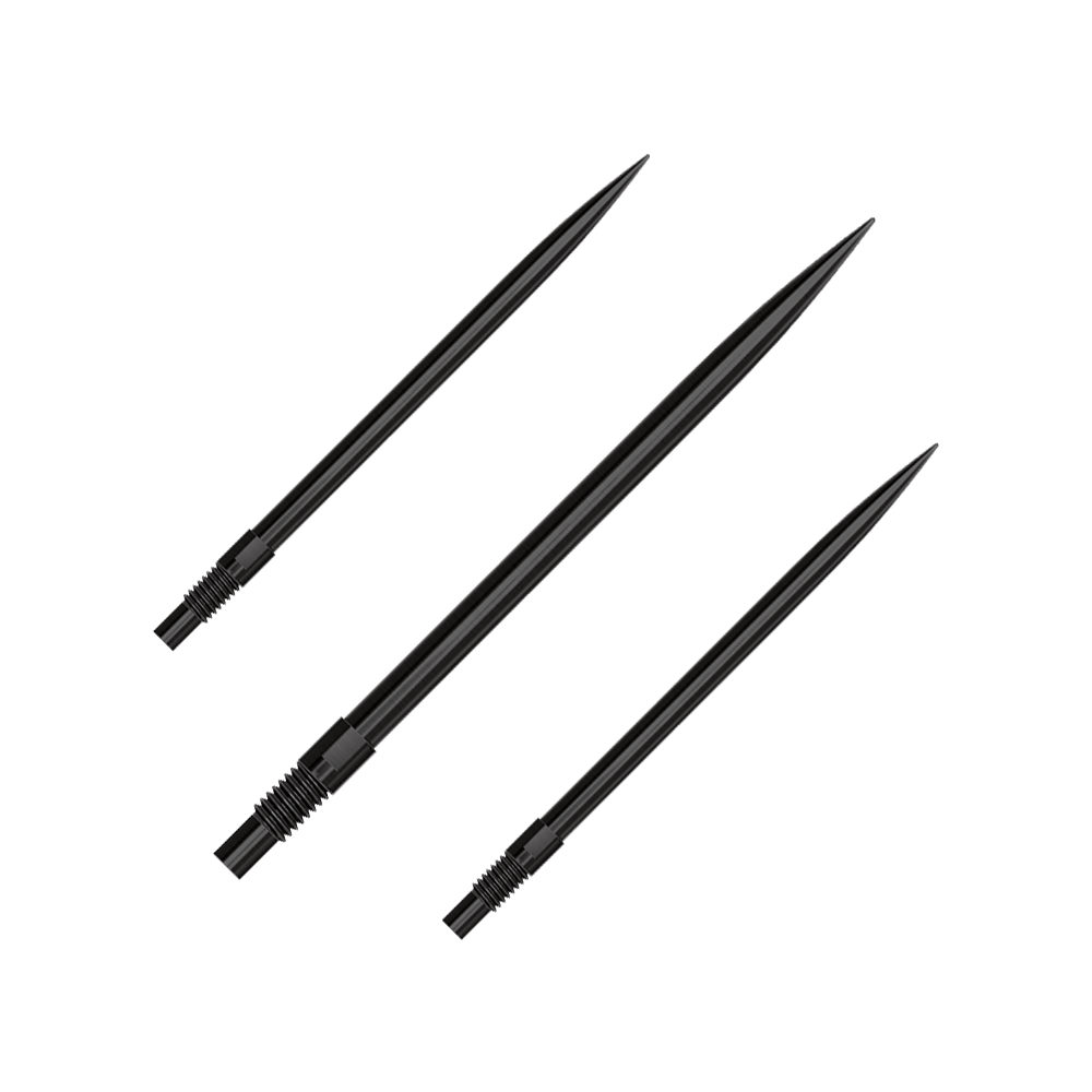 Harrows Quick Point dartpunten - Zwart Ein Set aus schwarzen QuickPoint Dartspitzen mit 40 mm Länge. Die Dartspitzen liegen auf einer neutralen Oberfläche.