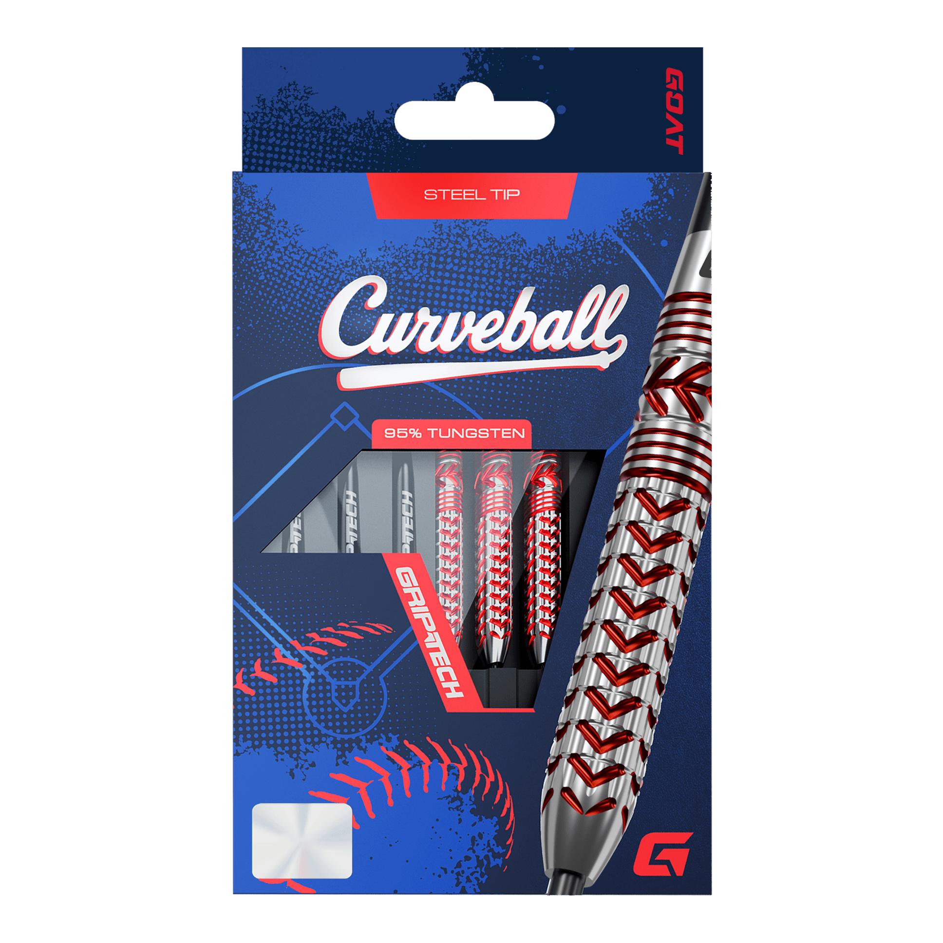 GOAT Curveball stalen dartpijlen Das Foto stellt die GOAT Curveball Steeldarts dar. Die Pfeile sind klar und deutlich zu erkennen.