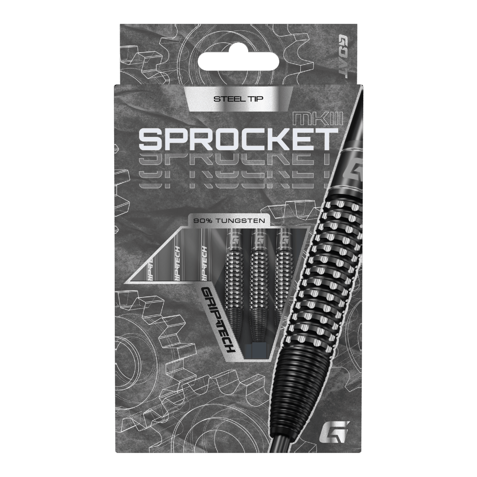 GOAT Sprocket MKIII Bomb stalen dartpijlen Das Produkt GOAT Sprocket MKIII Bomb Steeldarts wird präsentiert. Der Steeldartpfeil ist in Nahaufnahme dargestellt.
