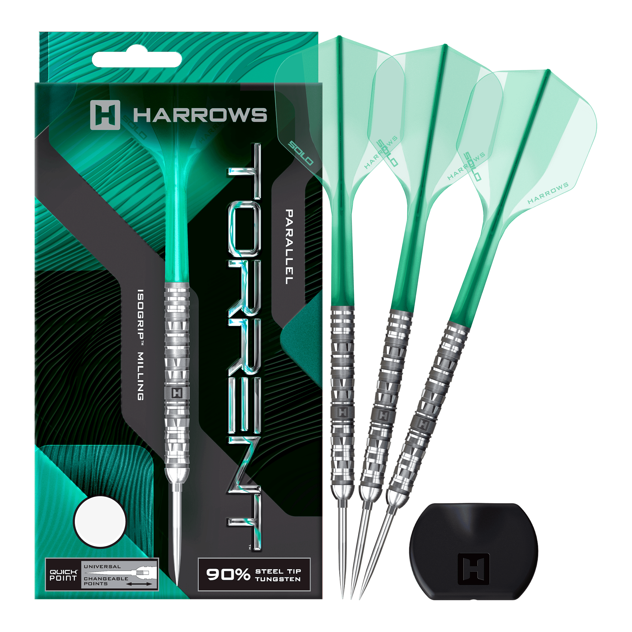 Harrows Torrent Parallel Quick Point Steeldarts Steeldarts aus der Torrent Parallel QuickPoint Reihe sind zu sehen. Sie haben eine klassische Form.