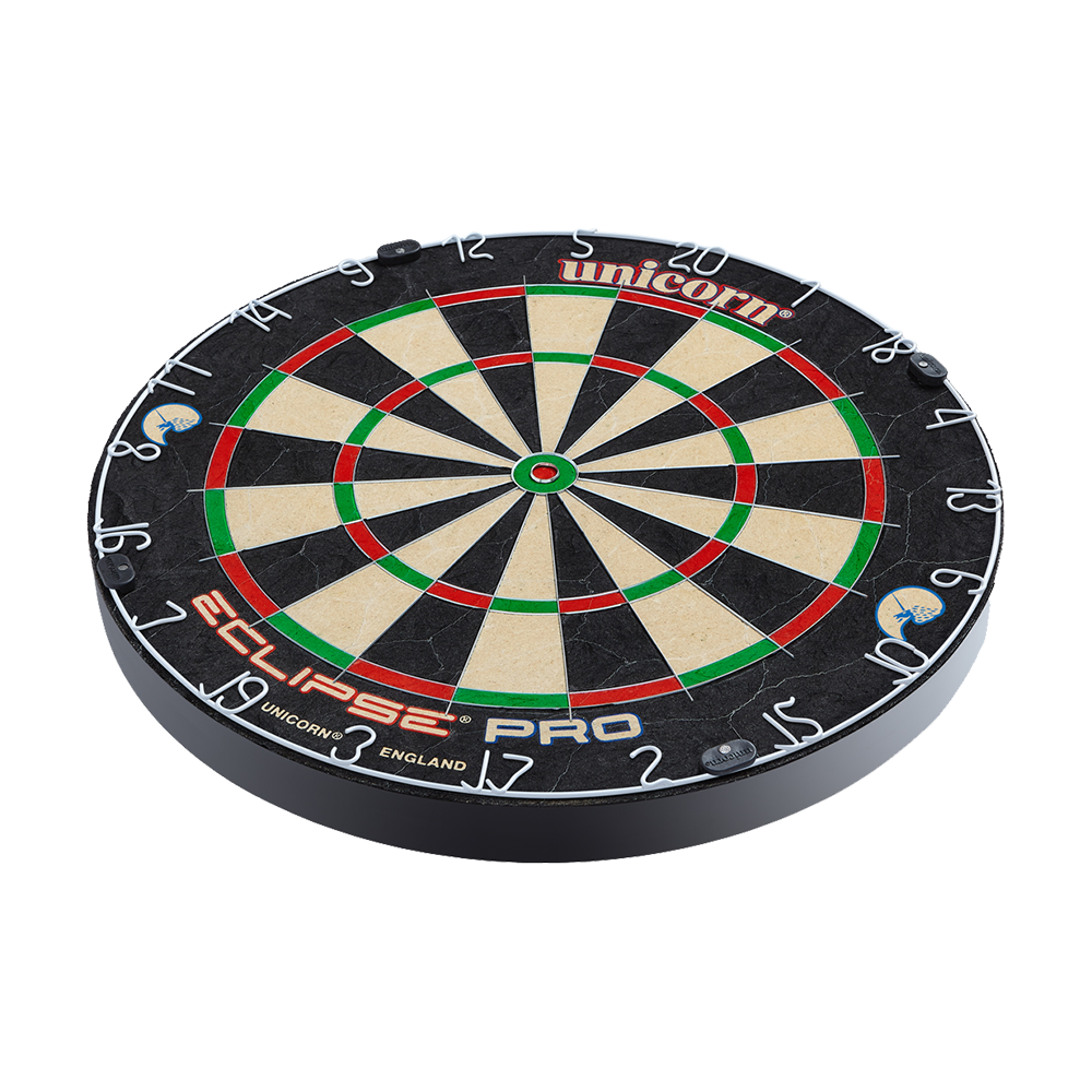 Unicorn Eclipse Pro dartbord Dies ist ein Unicorn Eclipse Pro Dartboard. Die Dartscheibe hat ein klassisches, farbiges Design mit klar lesbaren Zahlen.