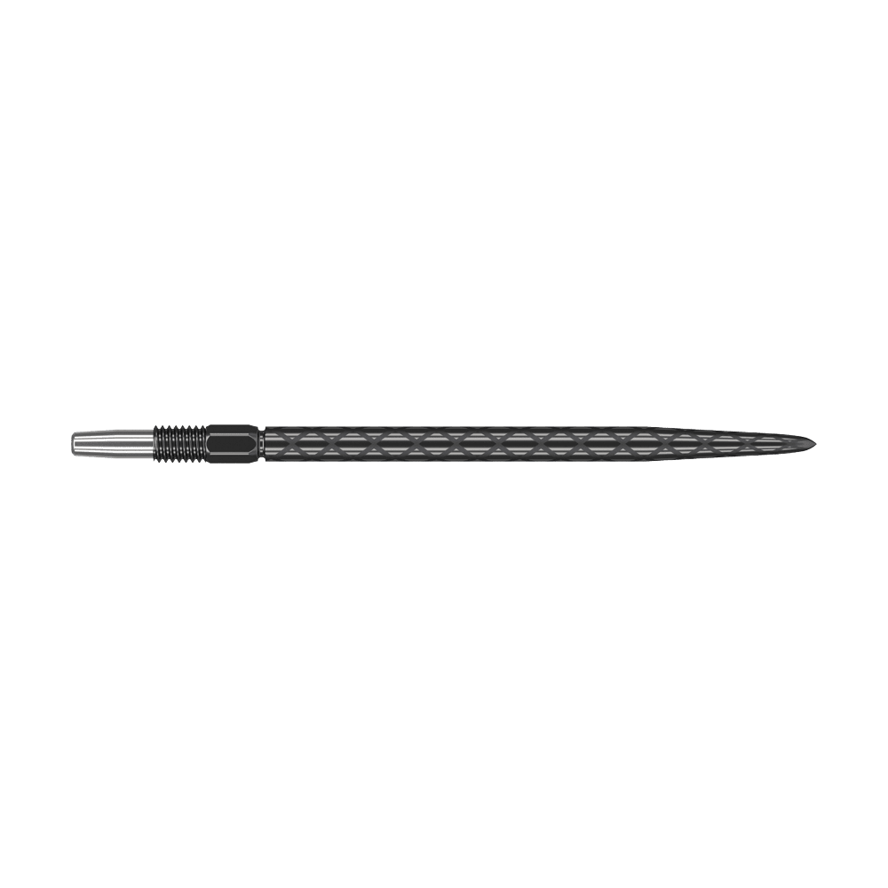 Target Swiss Diamond Pro Black Points dartpunten Dies ist eine schwarze Dartspitze mit diamantförmiger Struktur. Sie ist schlank und misst etwa 40 mm in der Länge.