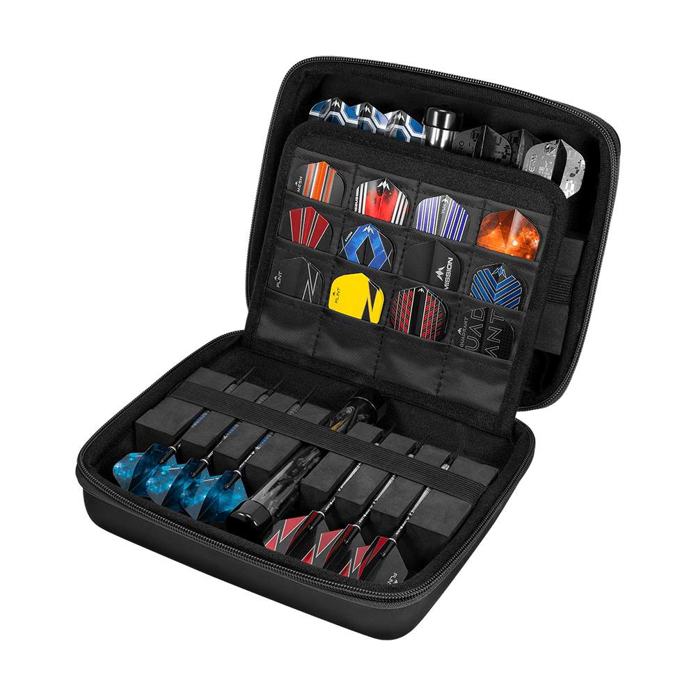Mission Luxor Dart-portemonnee Das Bild zeigt das Produkt mit dem Dateinamen M000441_Mission_Luxor_Dart-Wallet_Black_5. Dies könnte eine schwarze Dart-Tasche oder ein ähnliches Zubehör sein.