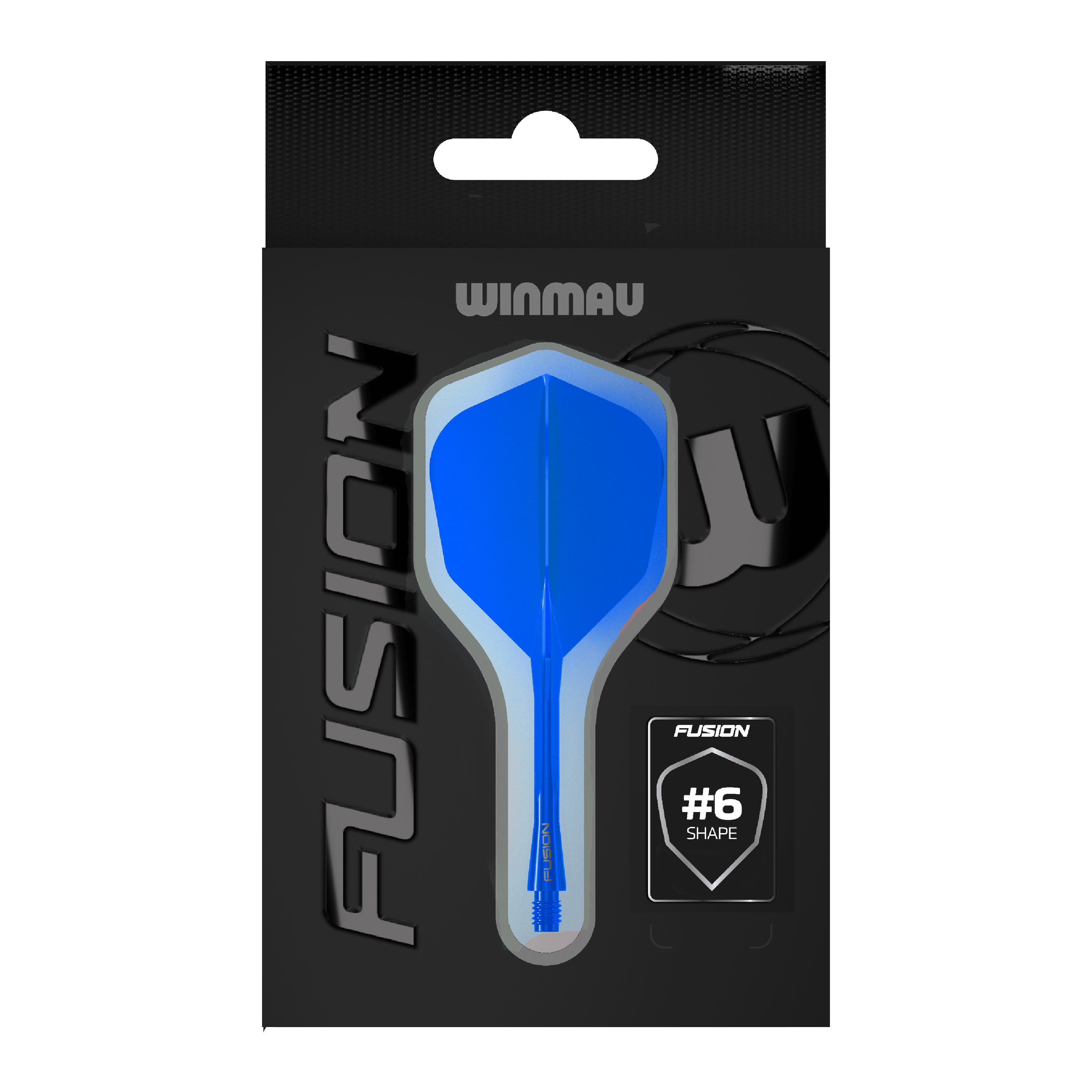 Winmau Fusion Flight Shaft System No6 Blauw Auf dem Bild befindet sich das Winmau Fusion Flight-Shaft-System No6 in Blau. Dieses Accessoire wird für das Dartspiel verwendet.
