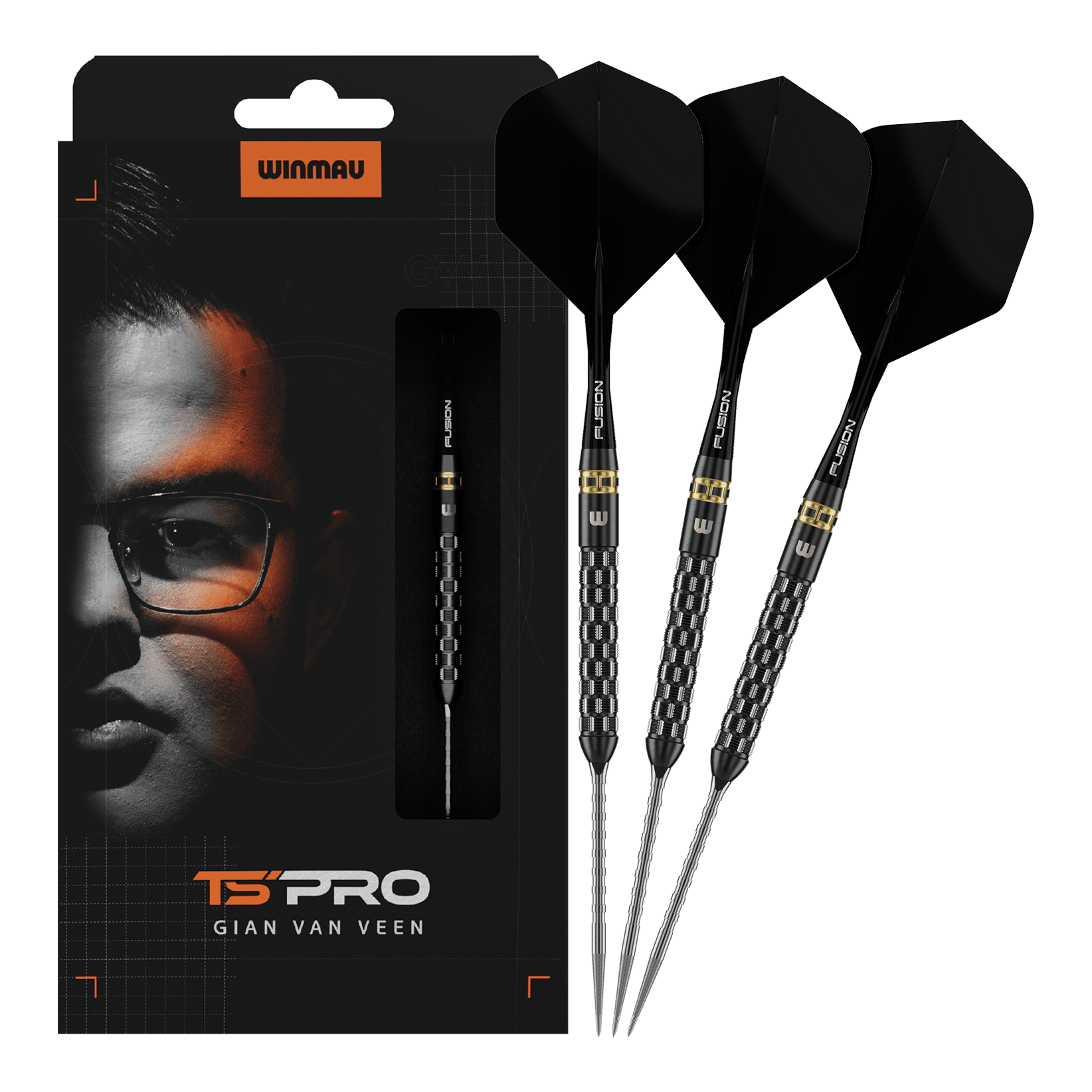 Winmau Gian Van Veen TS-PRO Schakelpunt Steeldarts Abgebildet sind Winmau Gian Van Veen TS-PRO Switch Point Steeldarts in voller Länge. Die Darts stechen durch ihre Form hervor.
